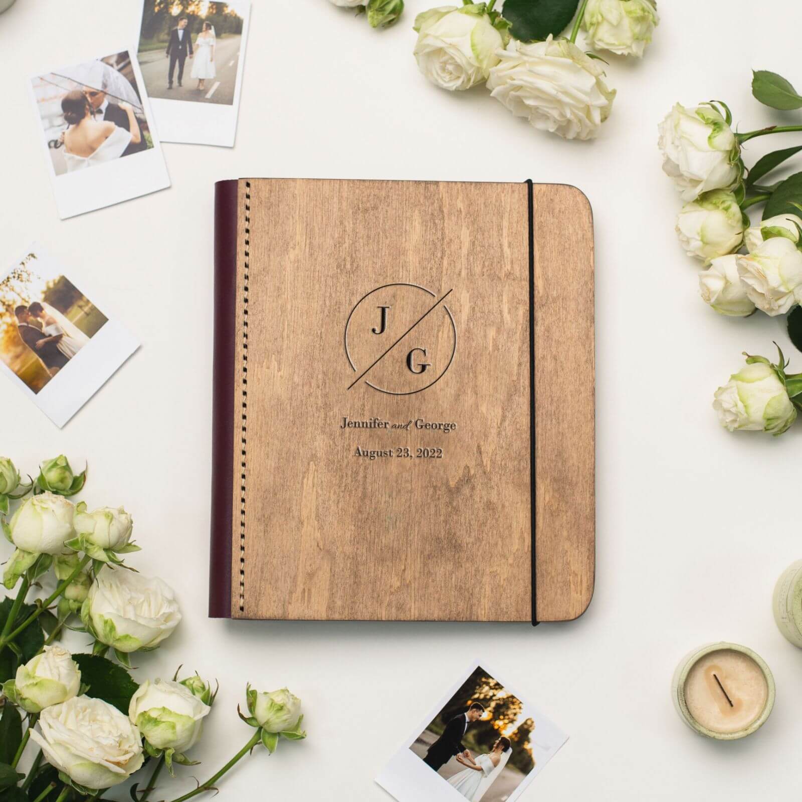 Wooden Album With Leather - Circle (vertical)