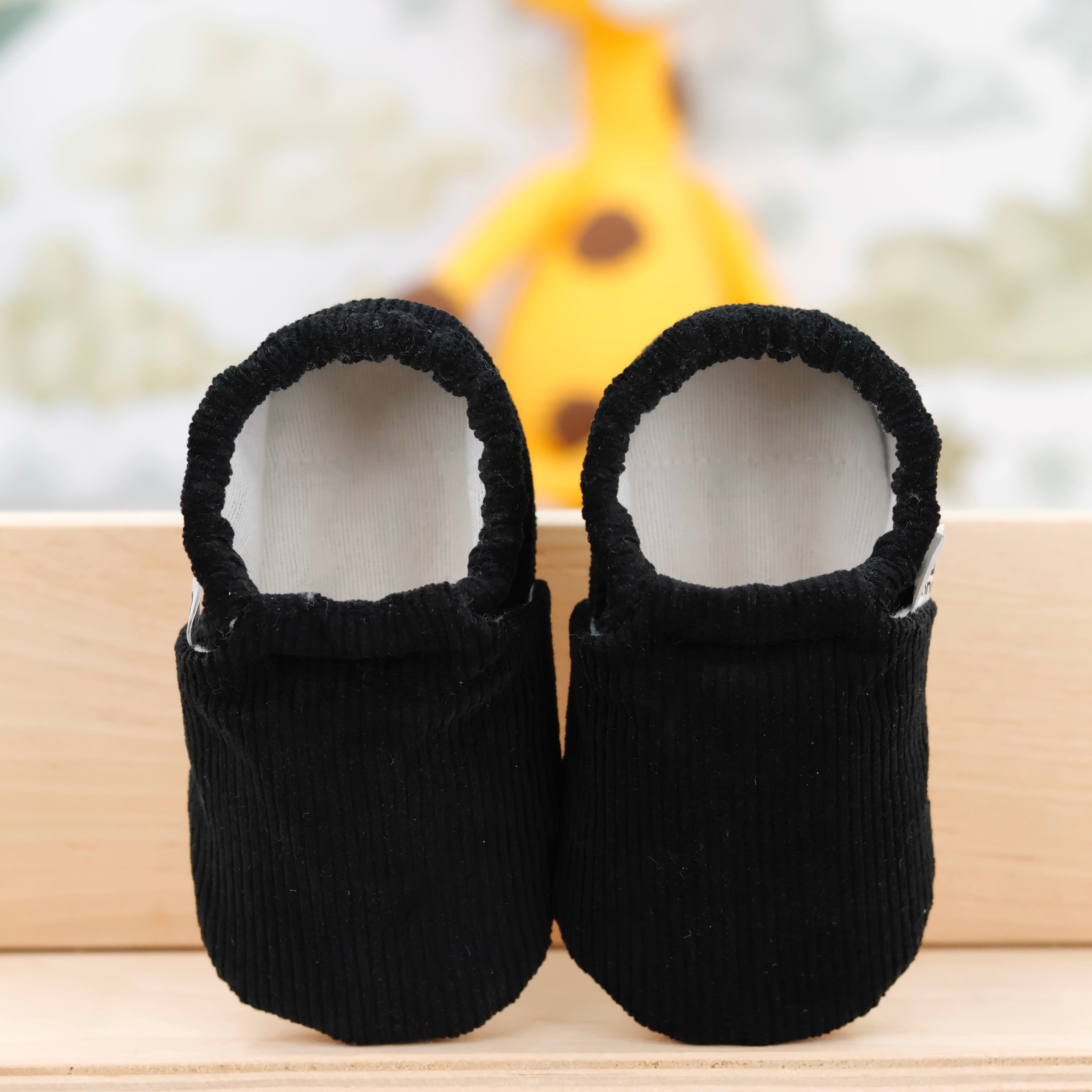 Organic Cotton Corduroy Home Nursery Moccasin Shoes , Black