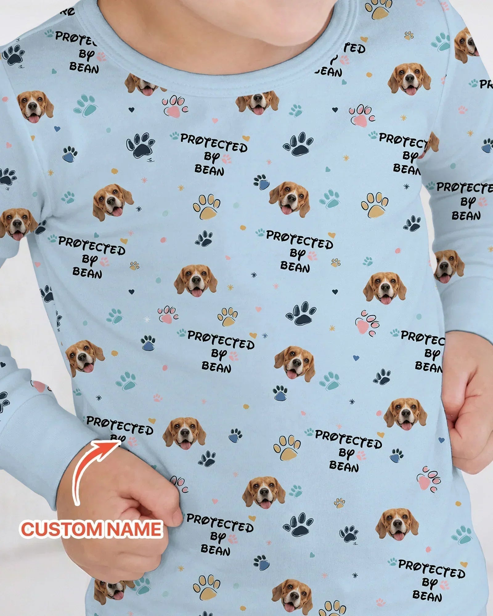 Custom Dogs Photo "protected By" Bamboo Two Piece Long Sleeve Pajama Set