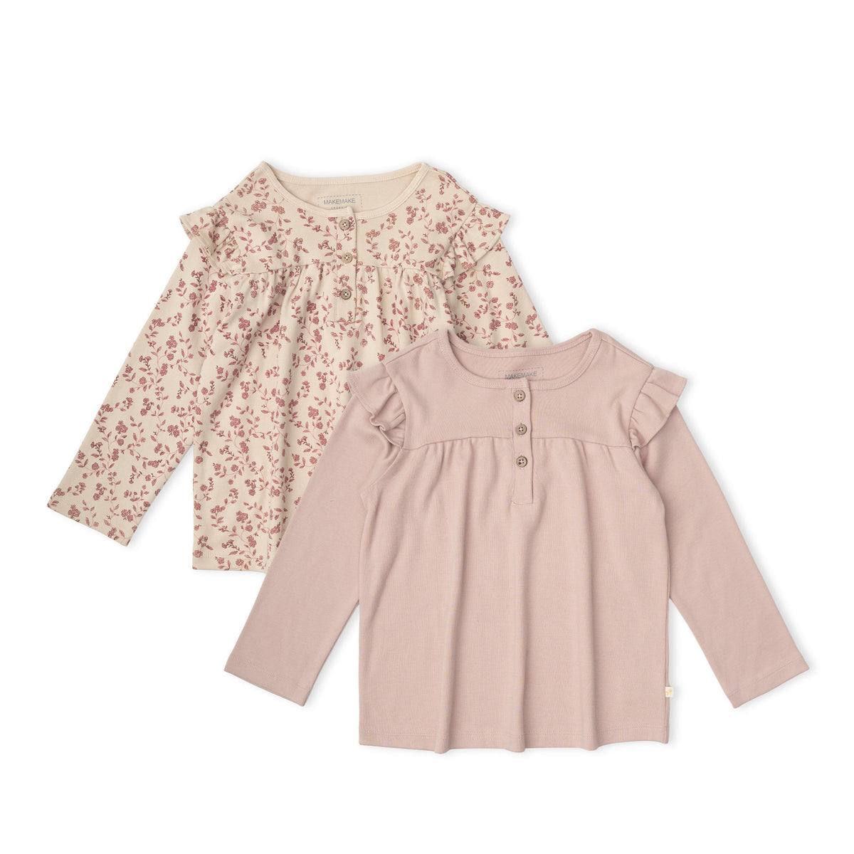 Organic Ruffle Sleeve Top Set Of 2 - Petal Whispers + Dusty Rose