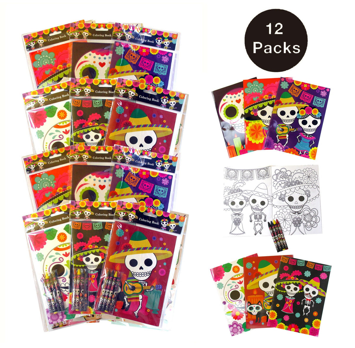 Day Of The Dead Coloring Books With Crayons Party Favors - Set Of 6 Or 12