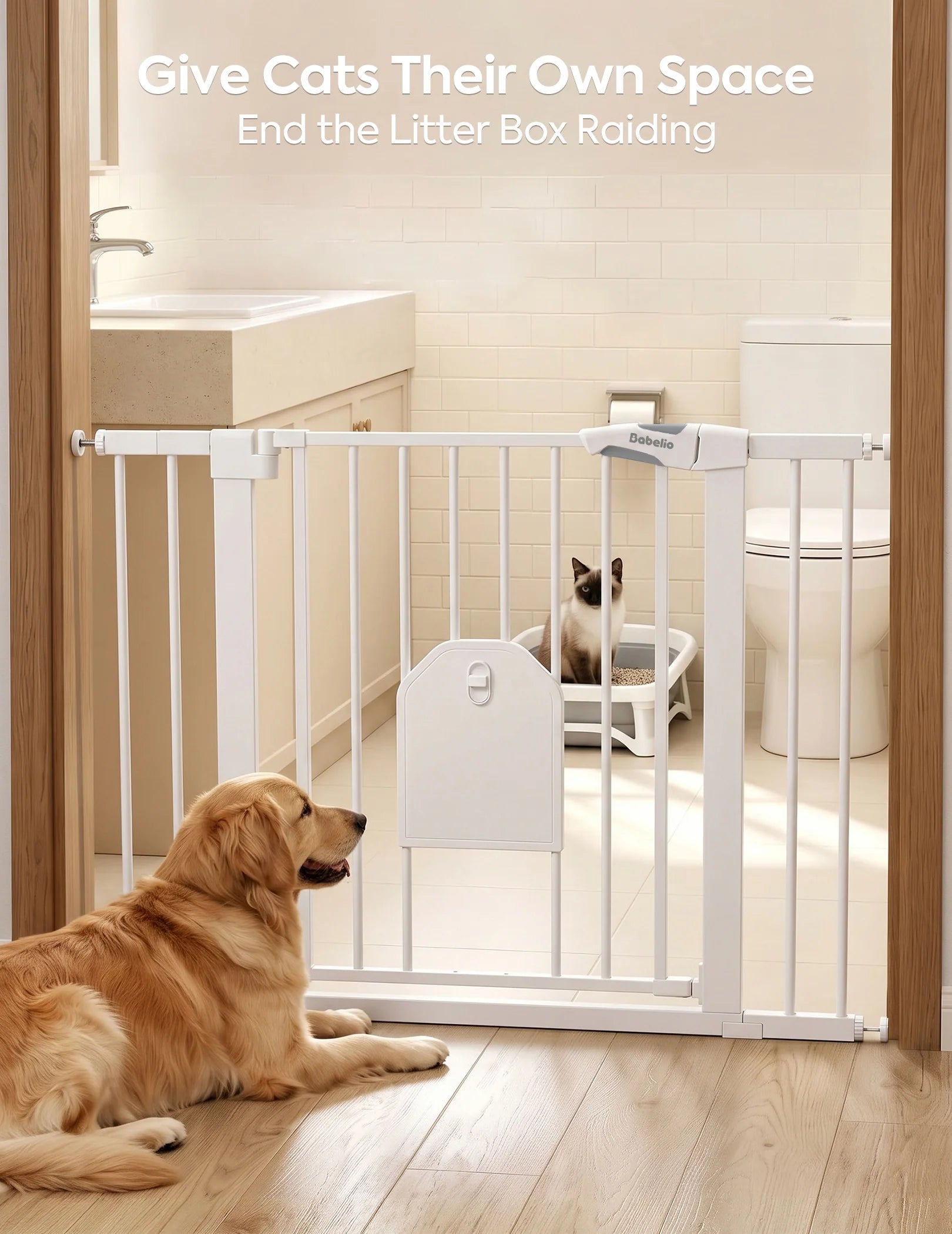 Catprivilege A7 | Adjustable Safety Gate With Lockable Pet Door