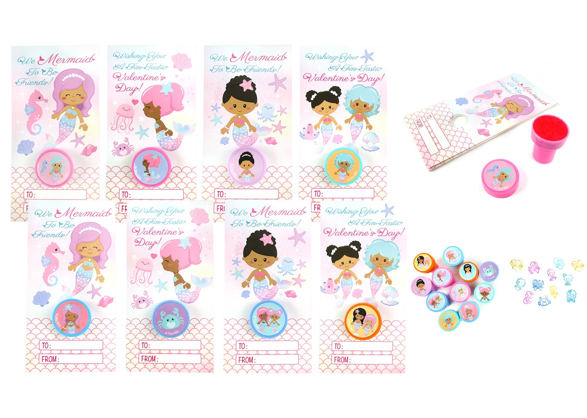 Rainbow Mermaid Valentine's Day Cards With Stampers For Classroom Exchange