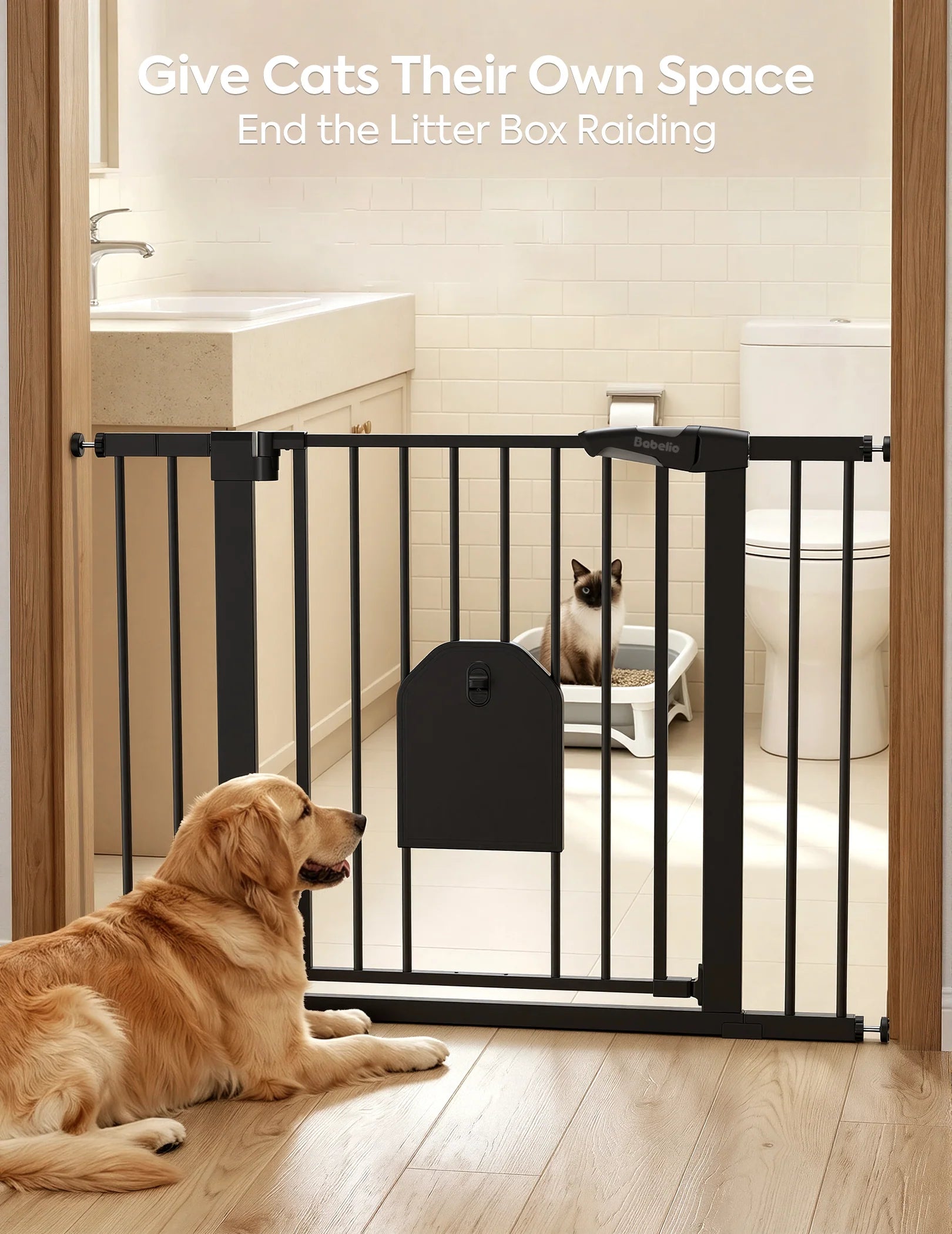 Catprivilege A7 | Adjustable Safety Gate With Lockable Pet Door