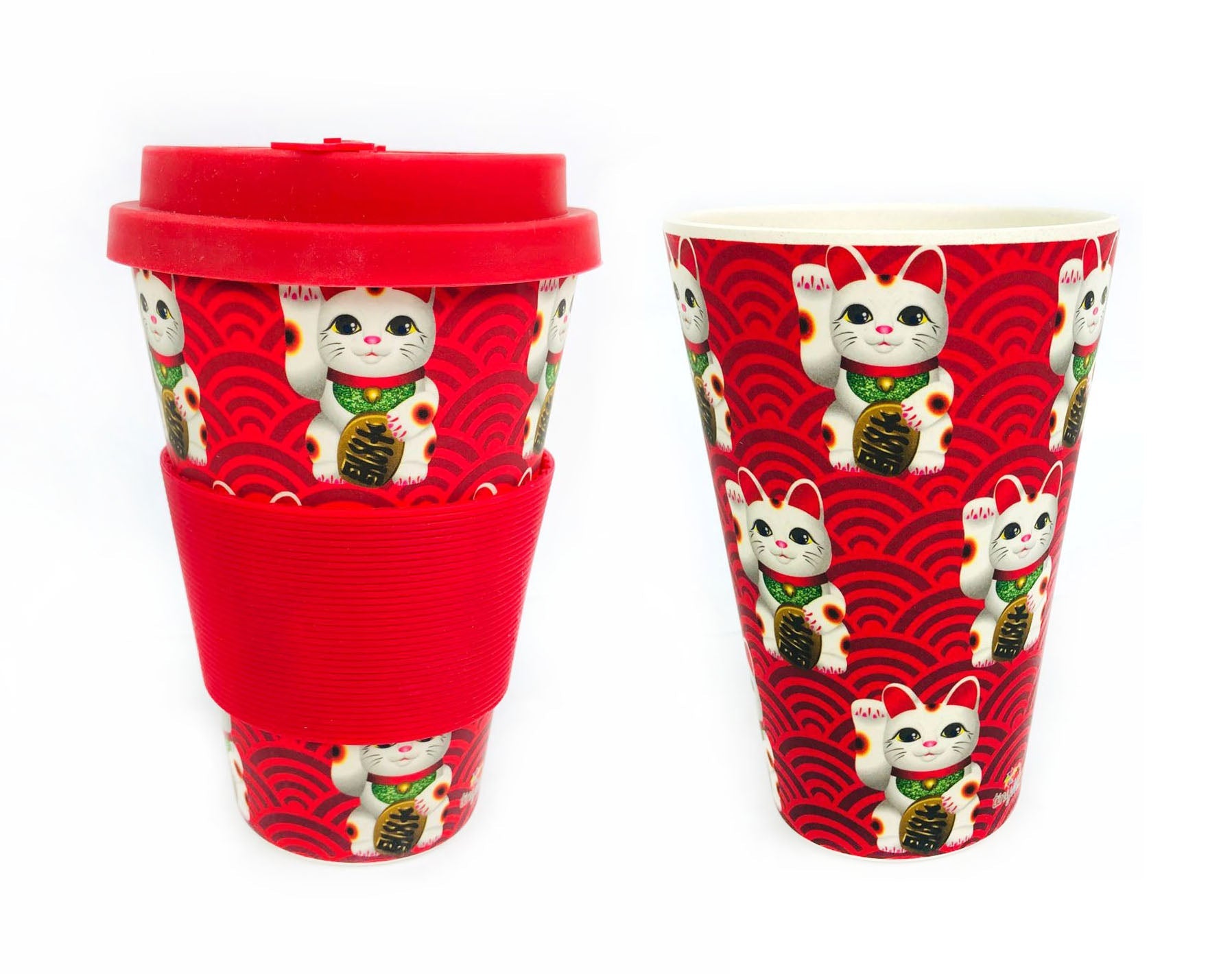 Eco-friendly Reusable Plant Fiber Travel Mug With Maneki Neko Lucky Cat Design