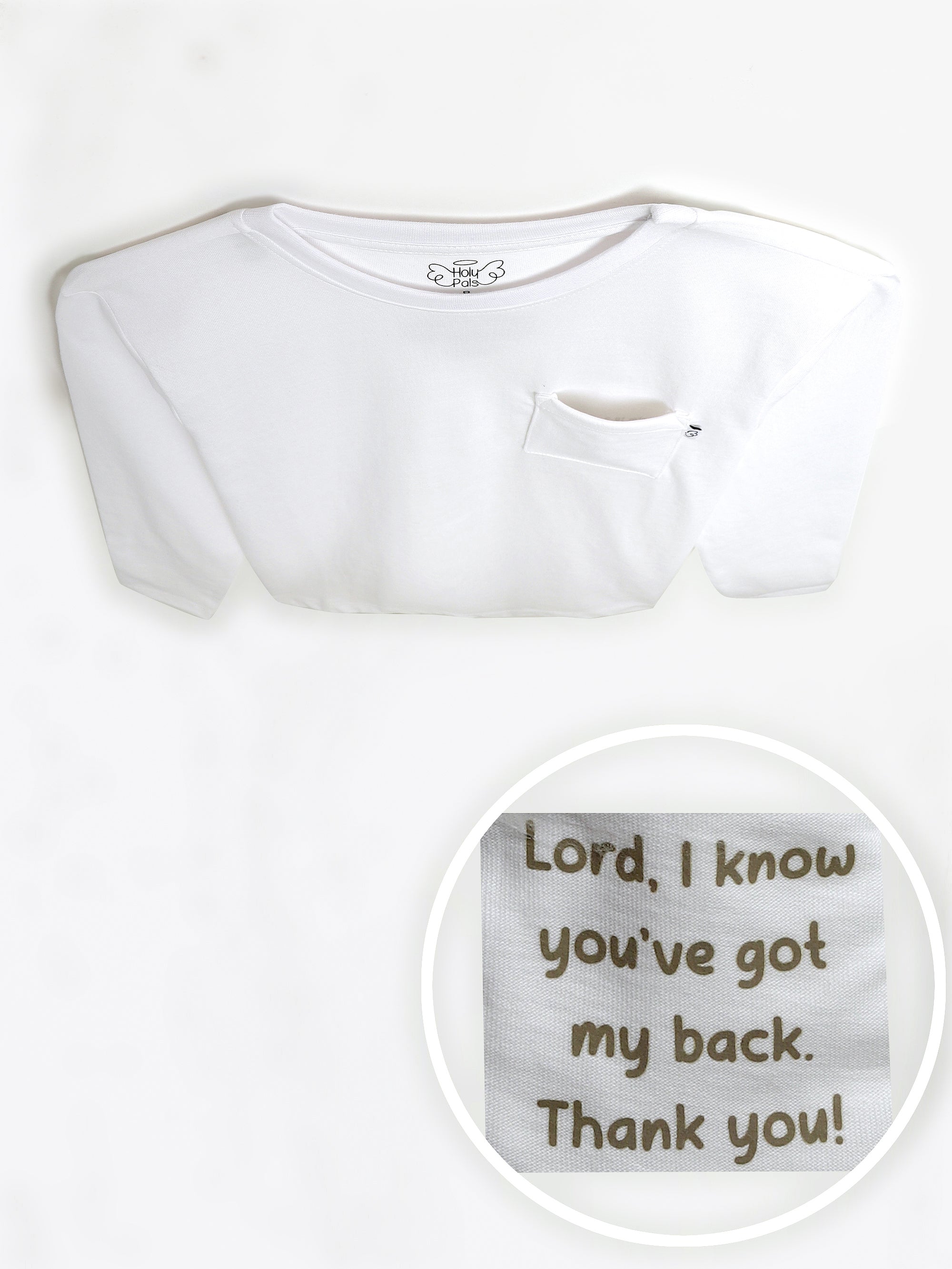 White Prayer Pocket Long Sleeve Shirt Cotton