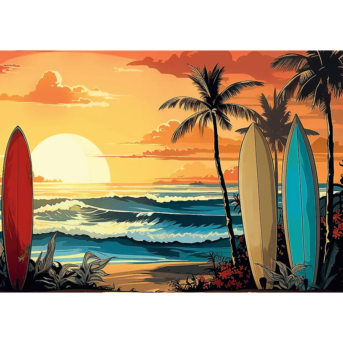 Red Surfing Sunset 1000 Piece Puzzle