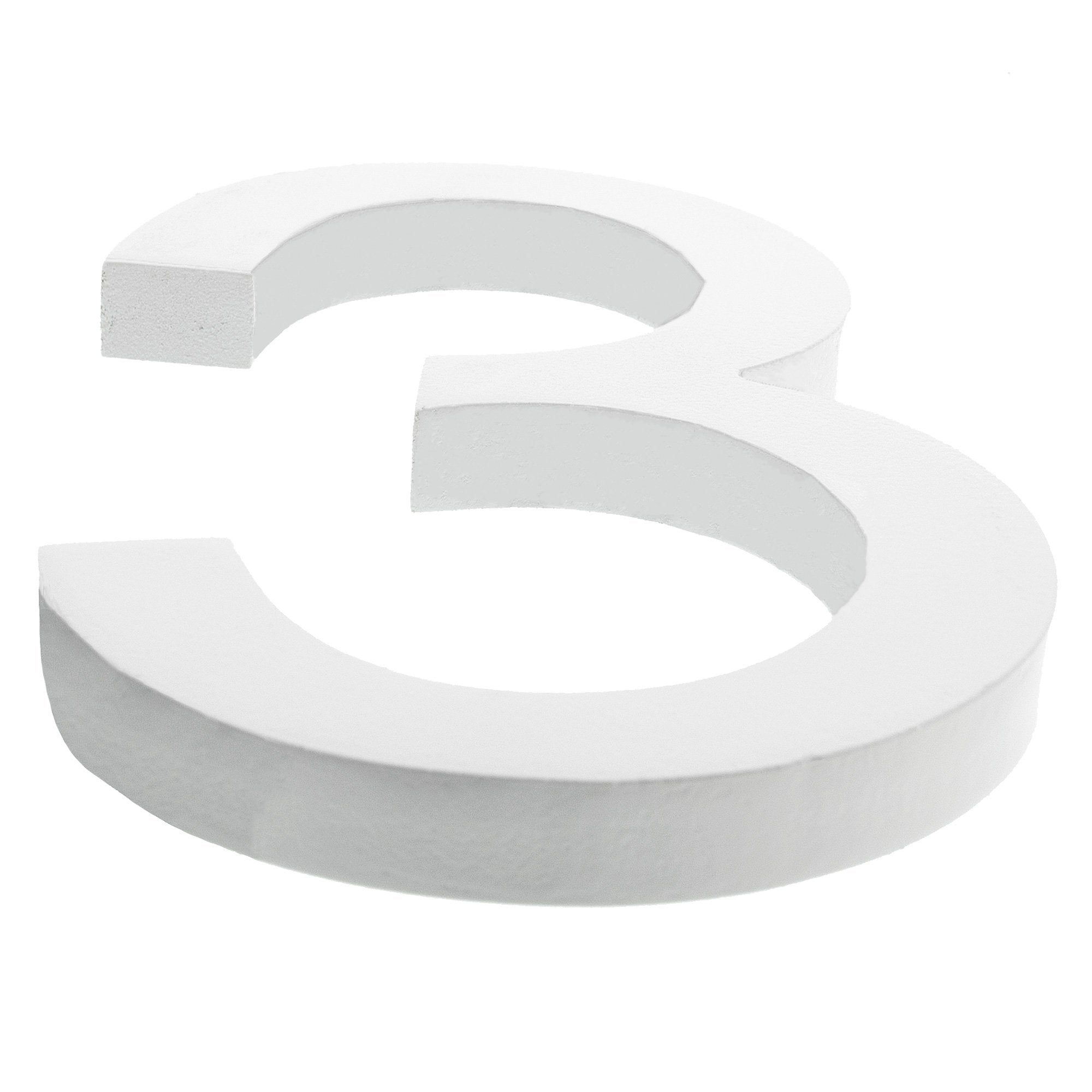 Arial Font White Painted Mdf Wood Number 3 (three) 6 Inches