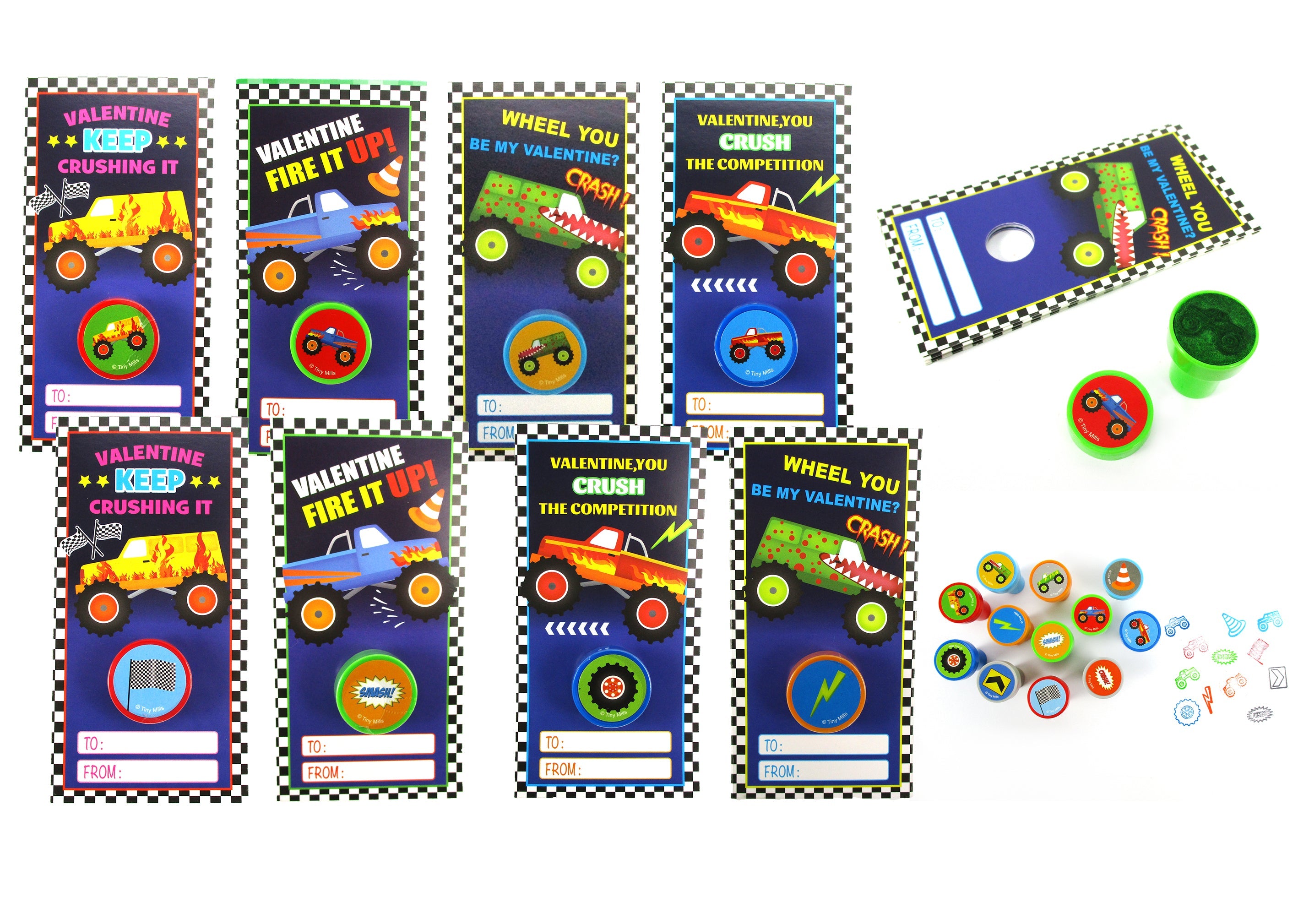 Monster Truck Valentine's Day Cards With Stampers For Classroom Exchange