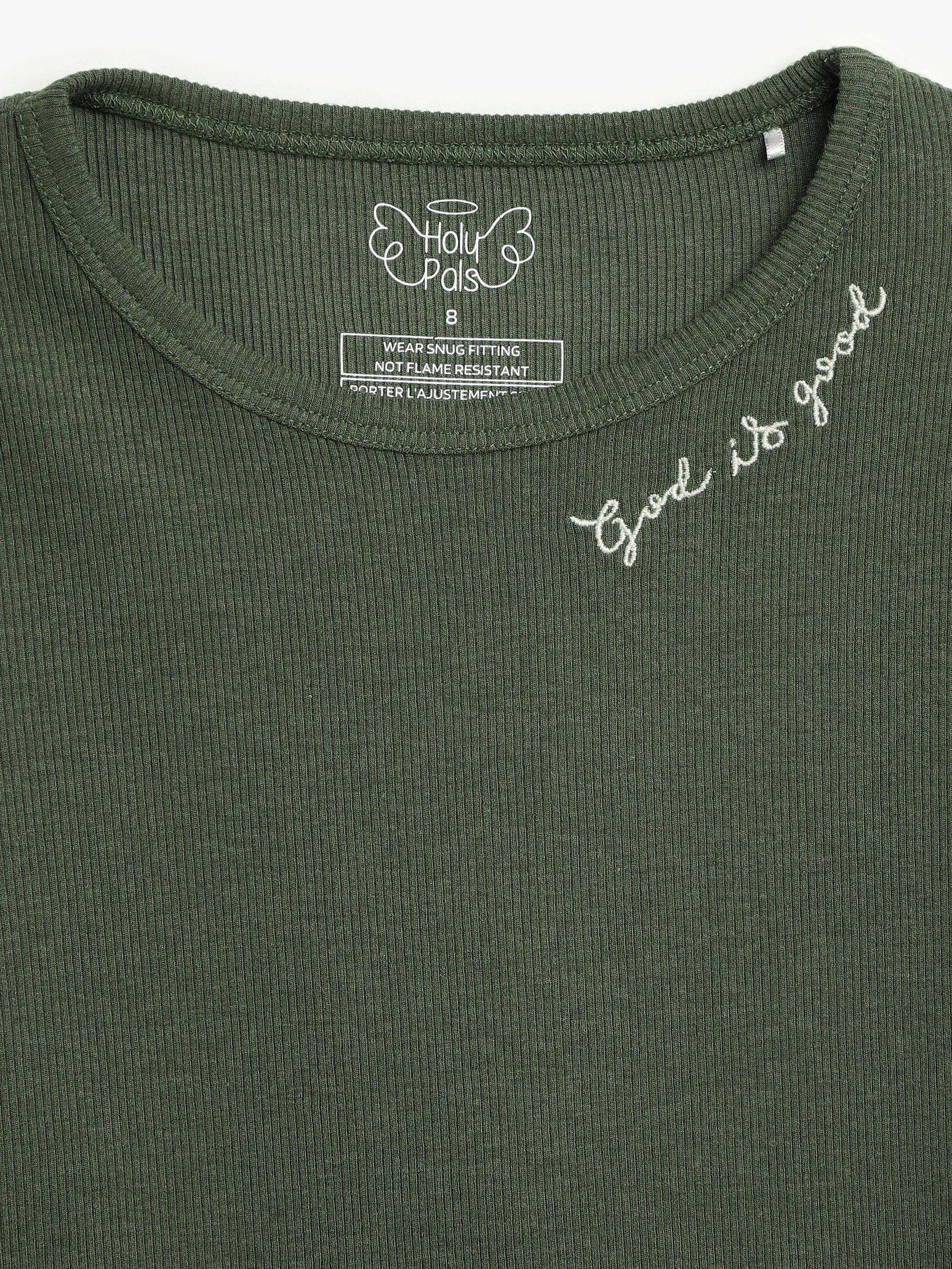 Solid Olive Pj Long Sleeve Set Ribbed Cotton-bamboo Blend