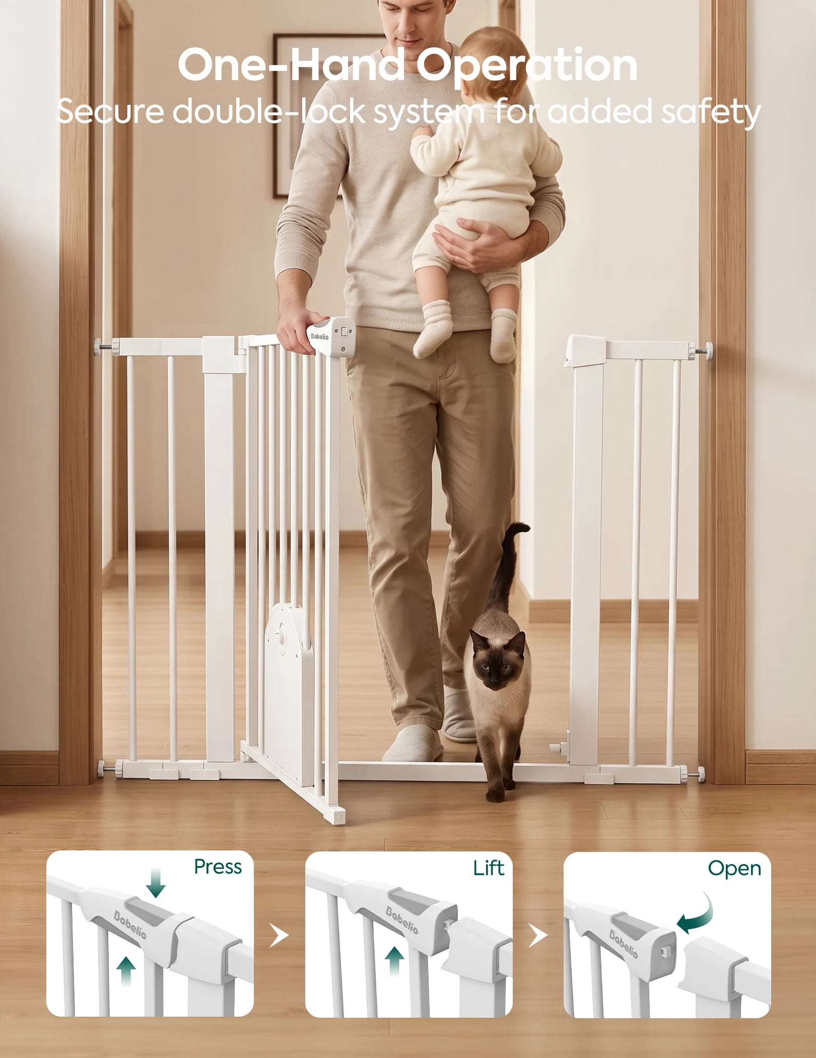 Catprivilege A7 | Adjustable Safety Gate With Lockable Pet Door