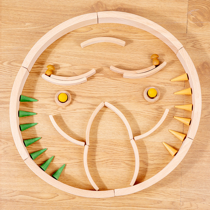 42 Pcs Combination Set With 12 Large And 30 Mini Curved Natural Wooden Building Blocks