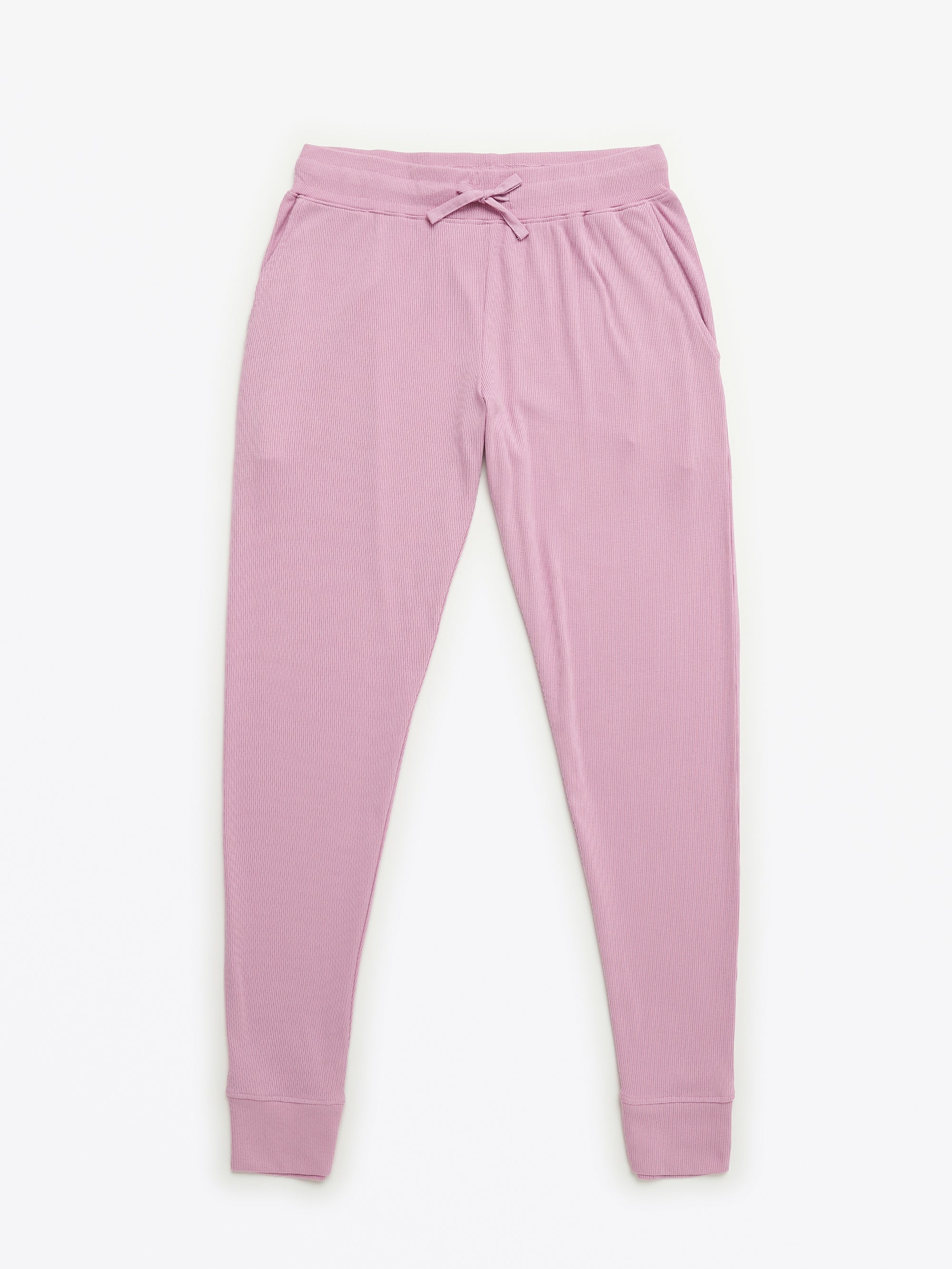 Solid Mauve Womens Pj Jogger Set Ribbed Cotton-bamboo Blend
