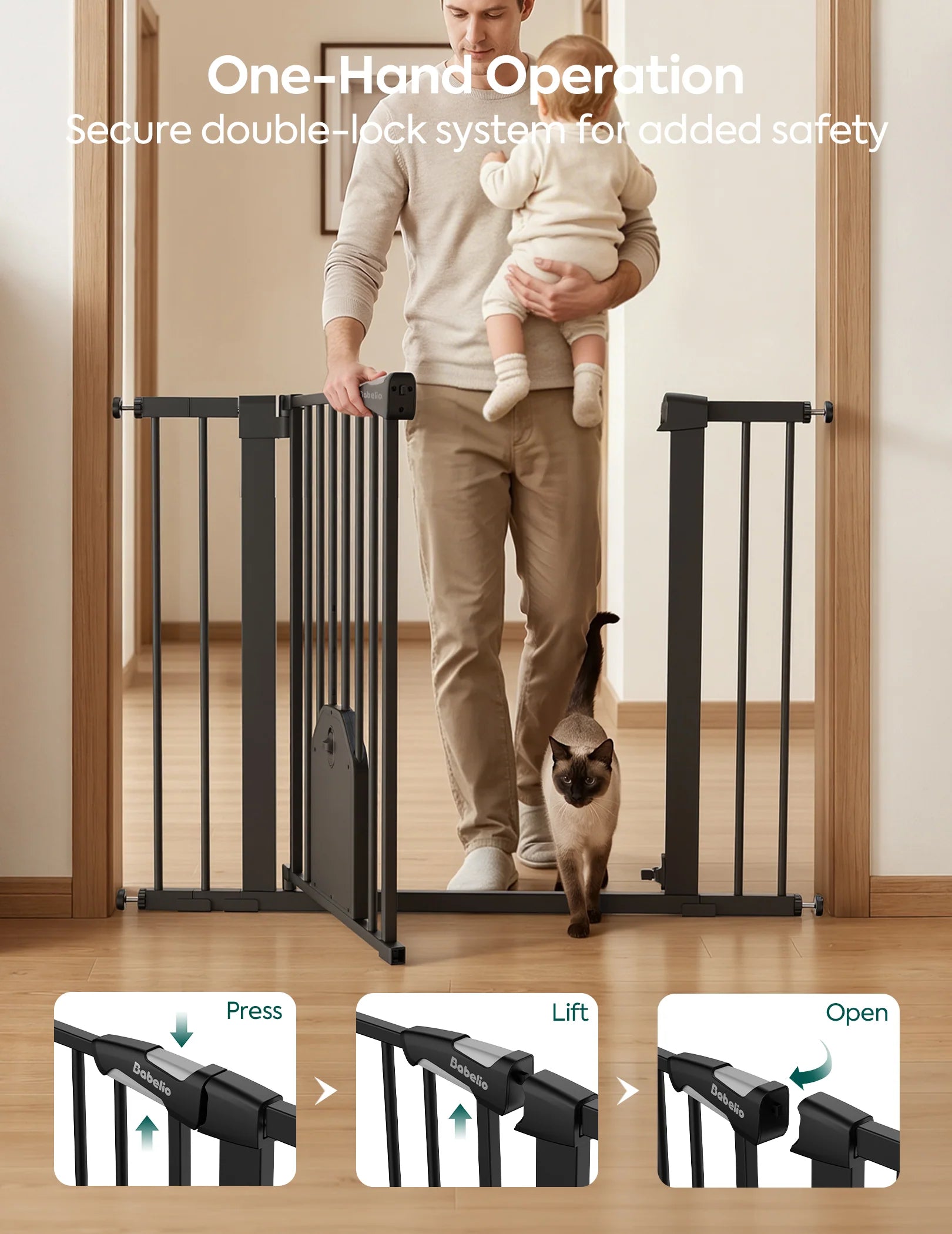 Catprivilege A7 | Adjustable Safety Gate With Lockable Pet Door