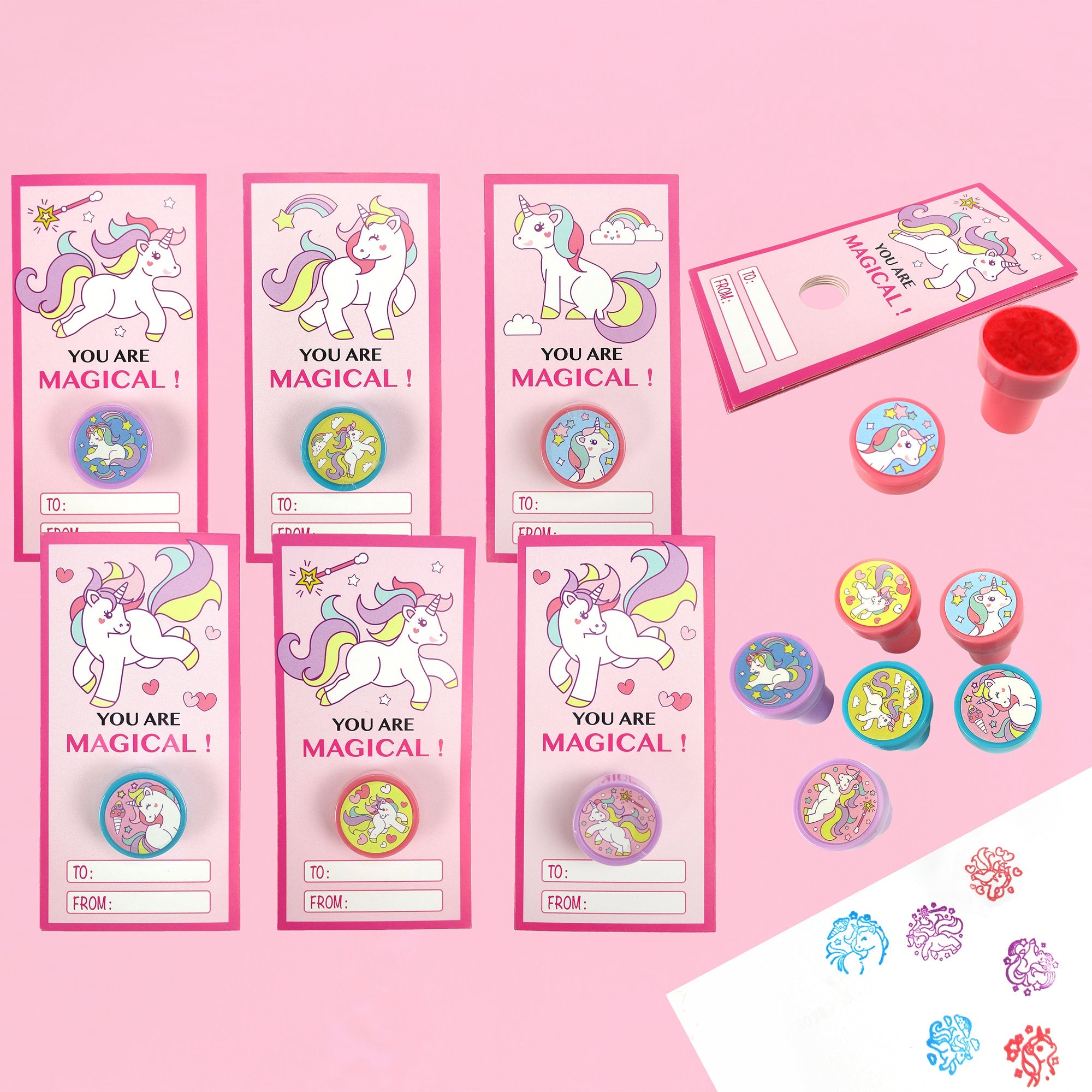 Unicorn Cards With Stampers For Classroom Birthday Party Favors