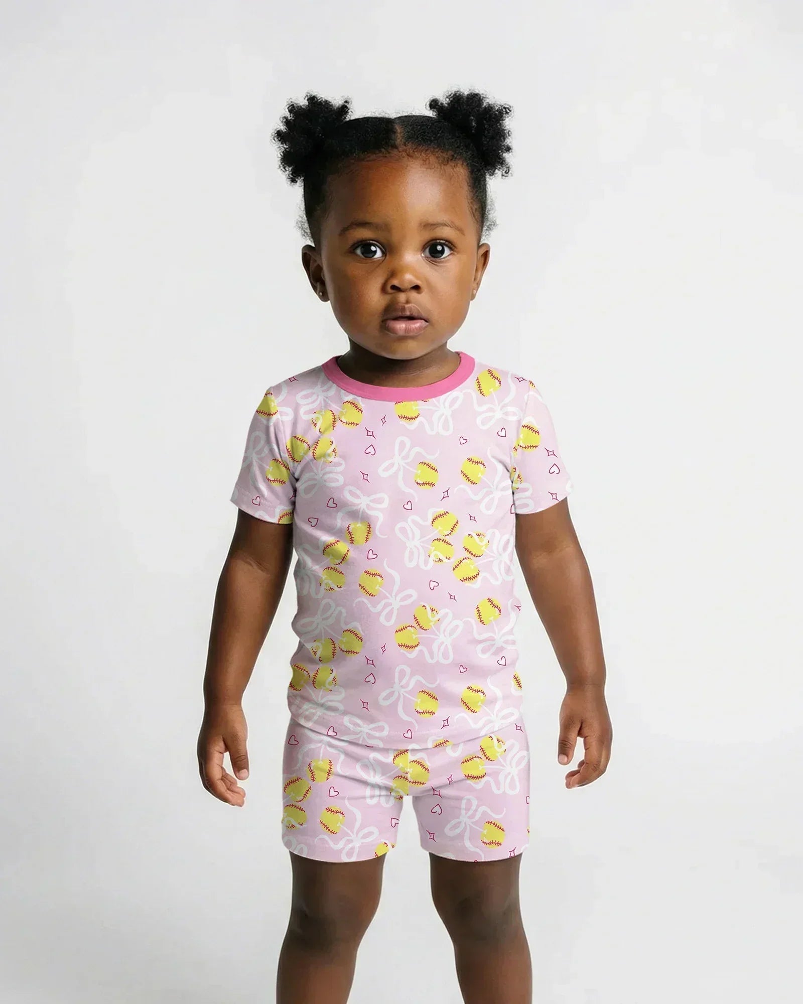Softball Cherry Mom And Girl Matching Bamboo Two Piece Short Sleeve Shorts Pajama Set