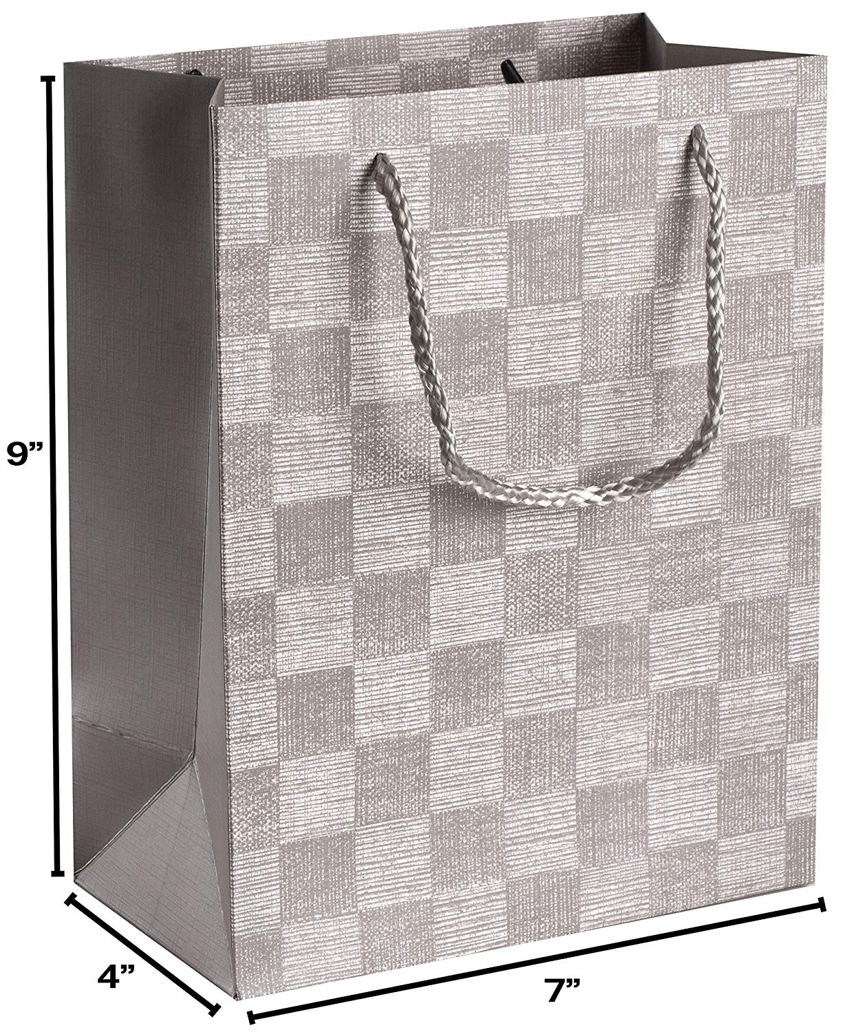 Checkered Gift Bags Set 24 Pack 9"x 7"x 4" Light Grey