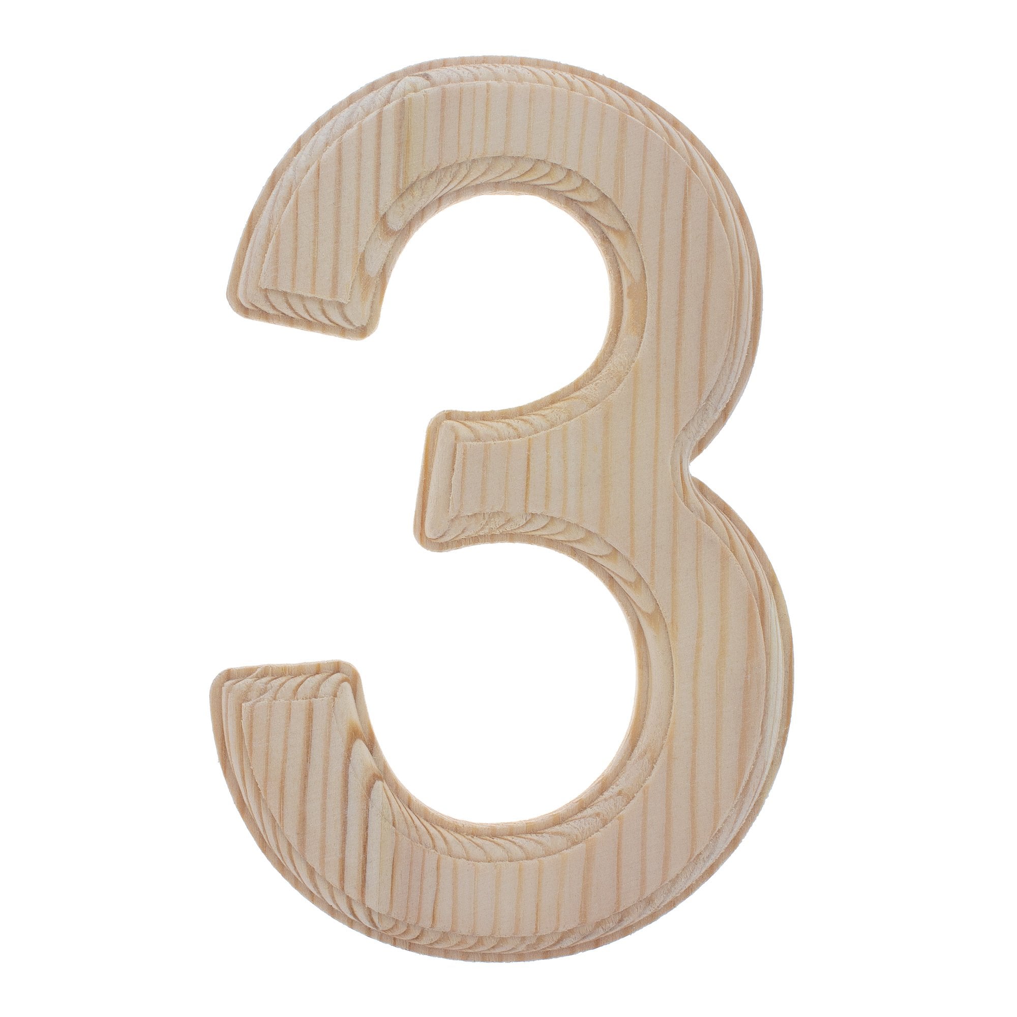 Unfinished Wooden Arial Font Number 3 (three) 6.25 Inches