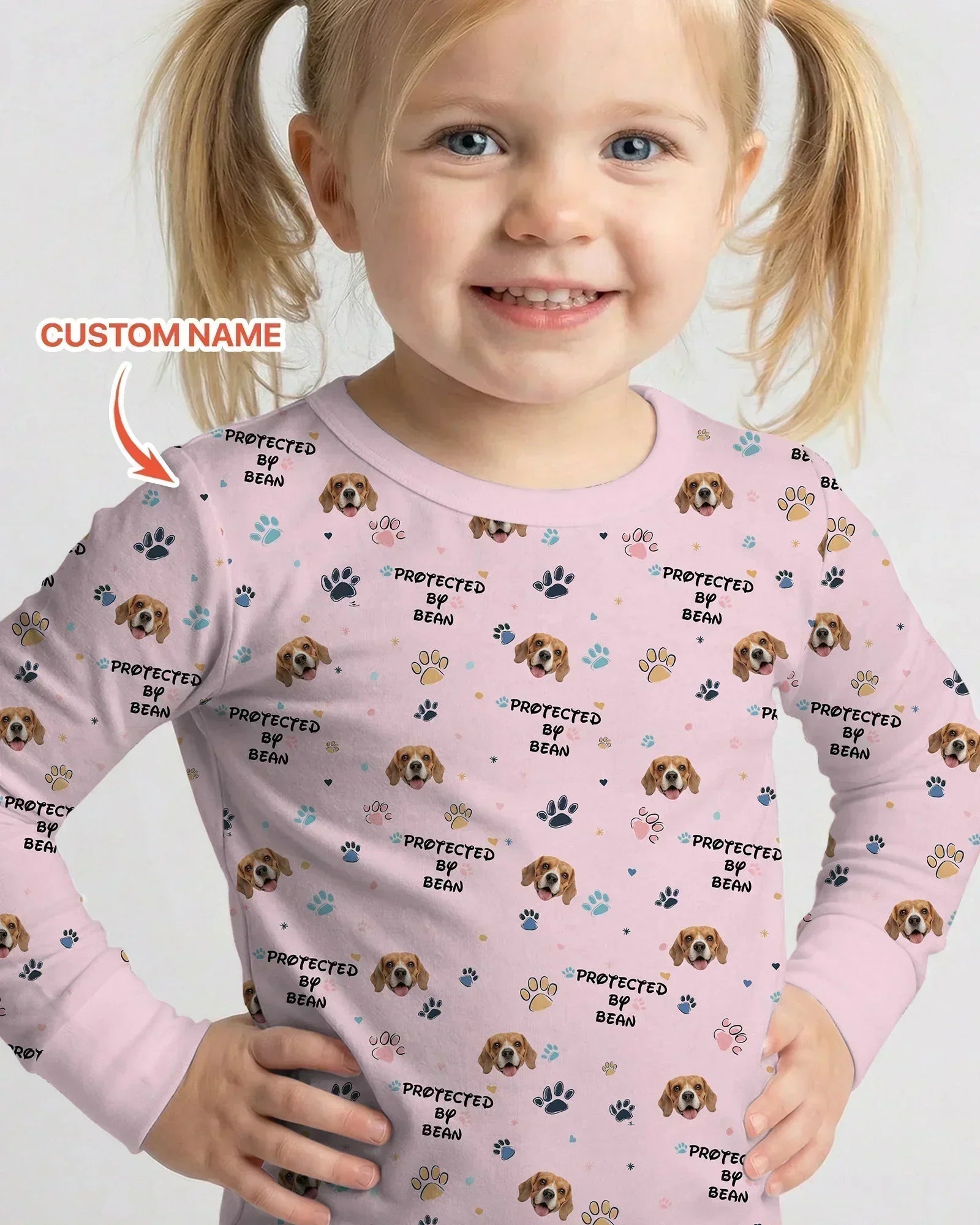 Custom Dogs Photo "protected By" Bamboo Two Piece Long Sleeve Pajama Set