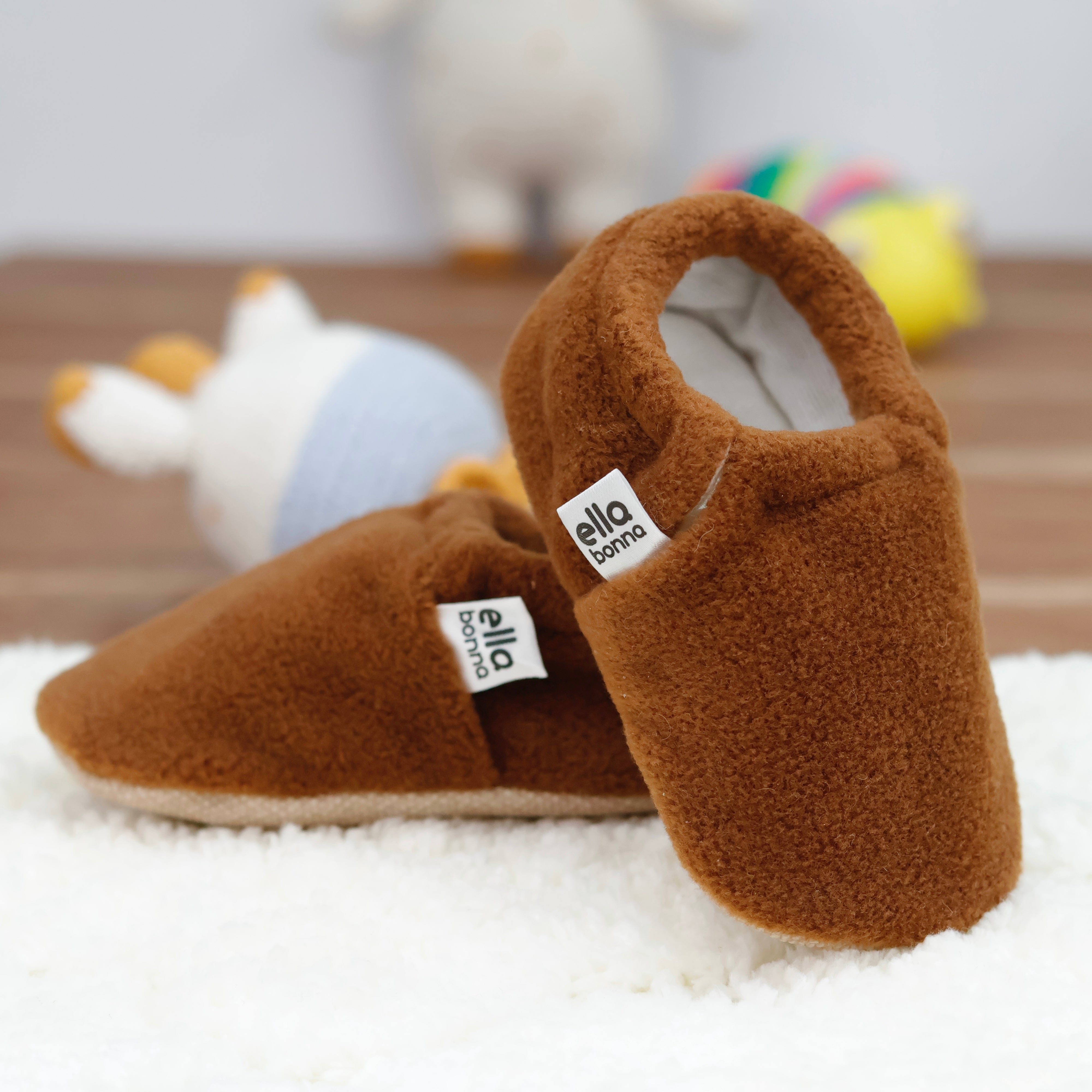 Fleece Baby House Booties, Non-slip Sole, Organic Cotton Lining, Taba