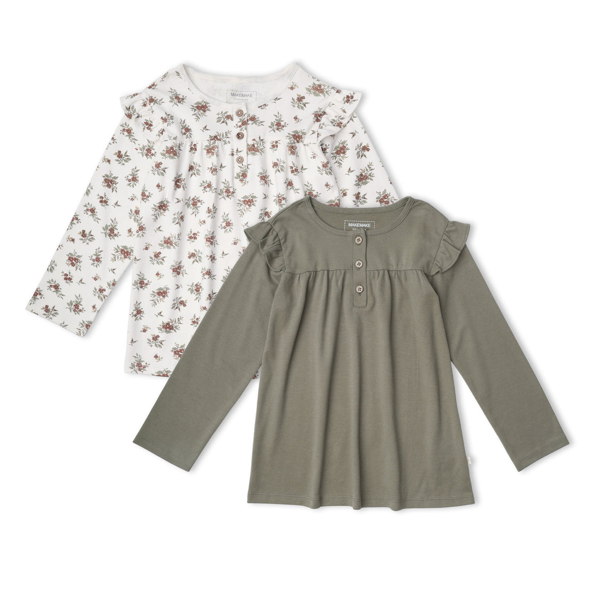 Organic Ruffle Sleeve Top Set Of 2 - Winter Berry + Olive