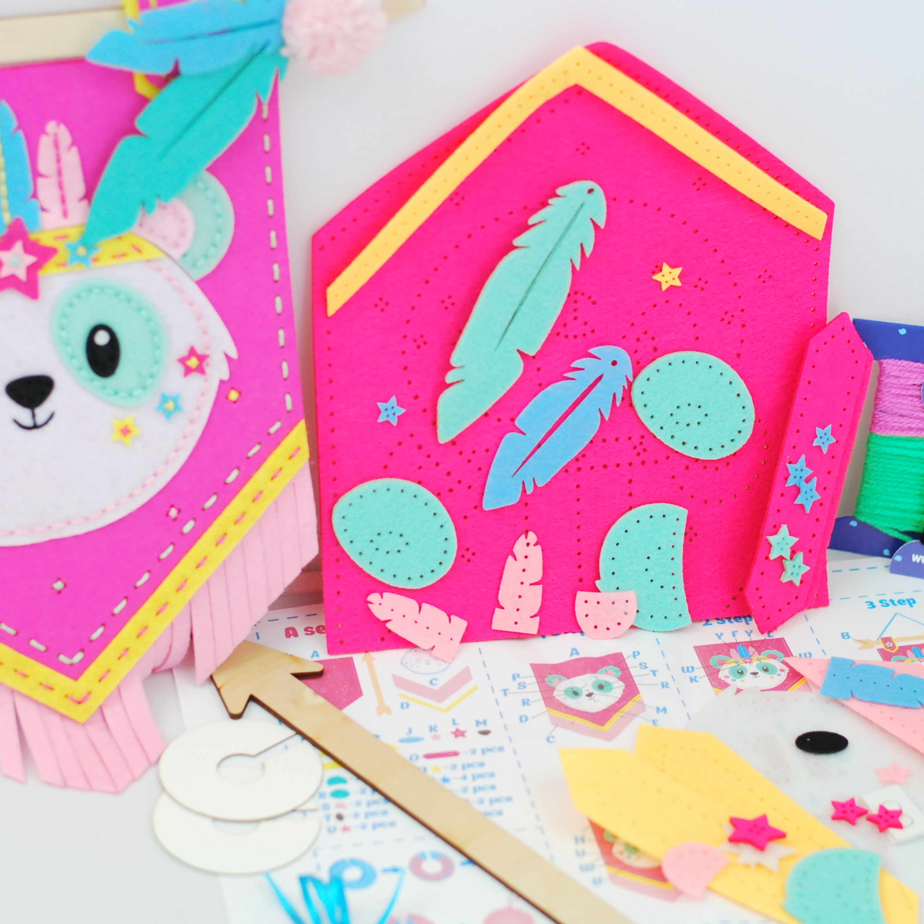 Apli Krapli - Apli Krapli Felt Wall Flag Sewing Kit Panda Precut Felt Thread & Safe Needle Ages 6+