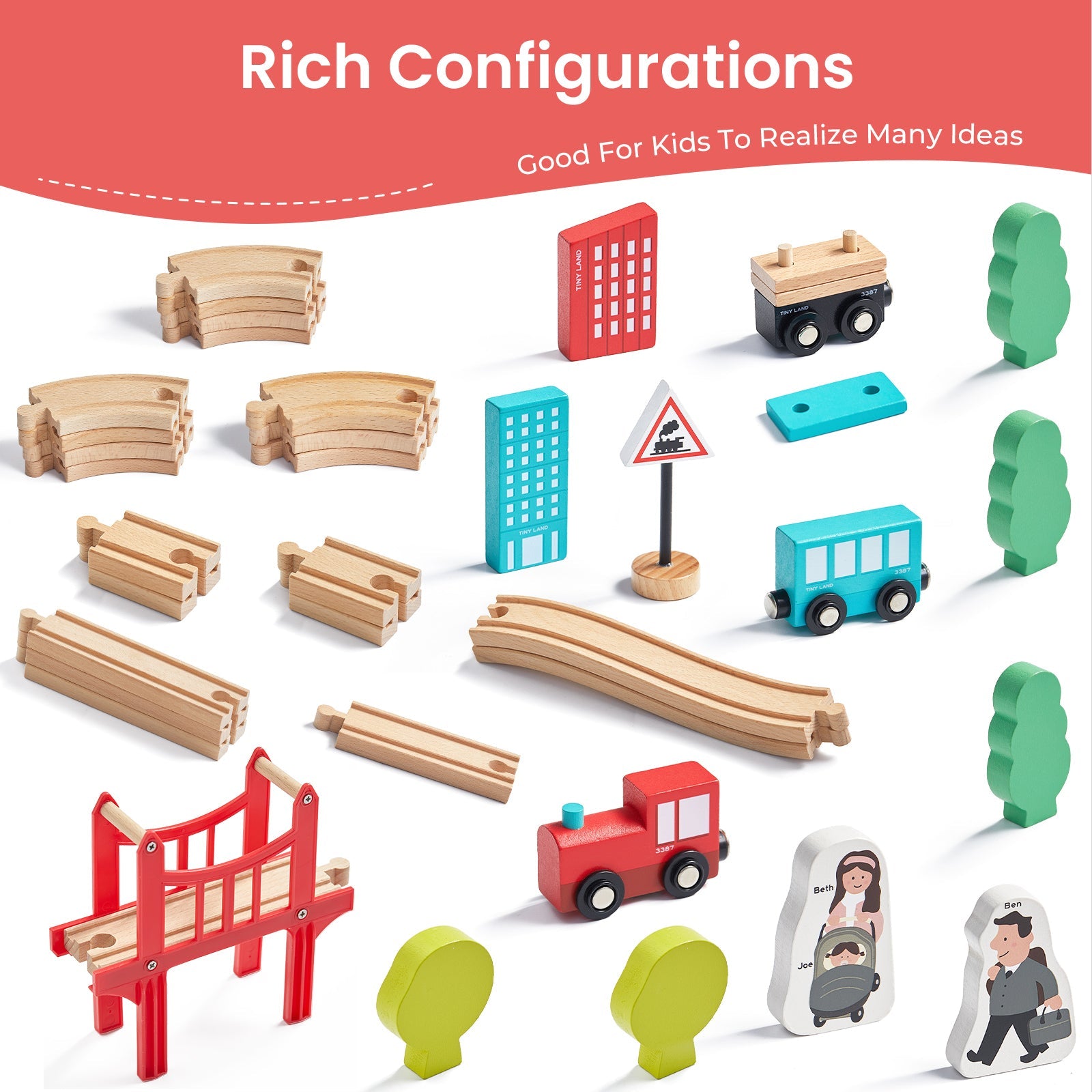 Tiny Land® Wooden Train Set For Children