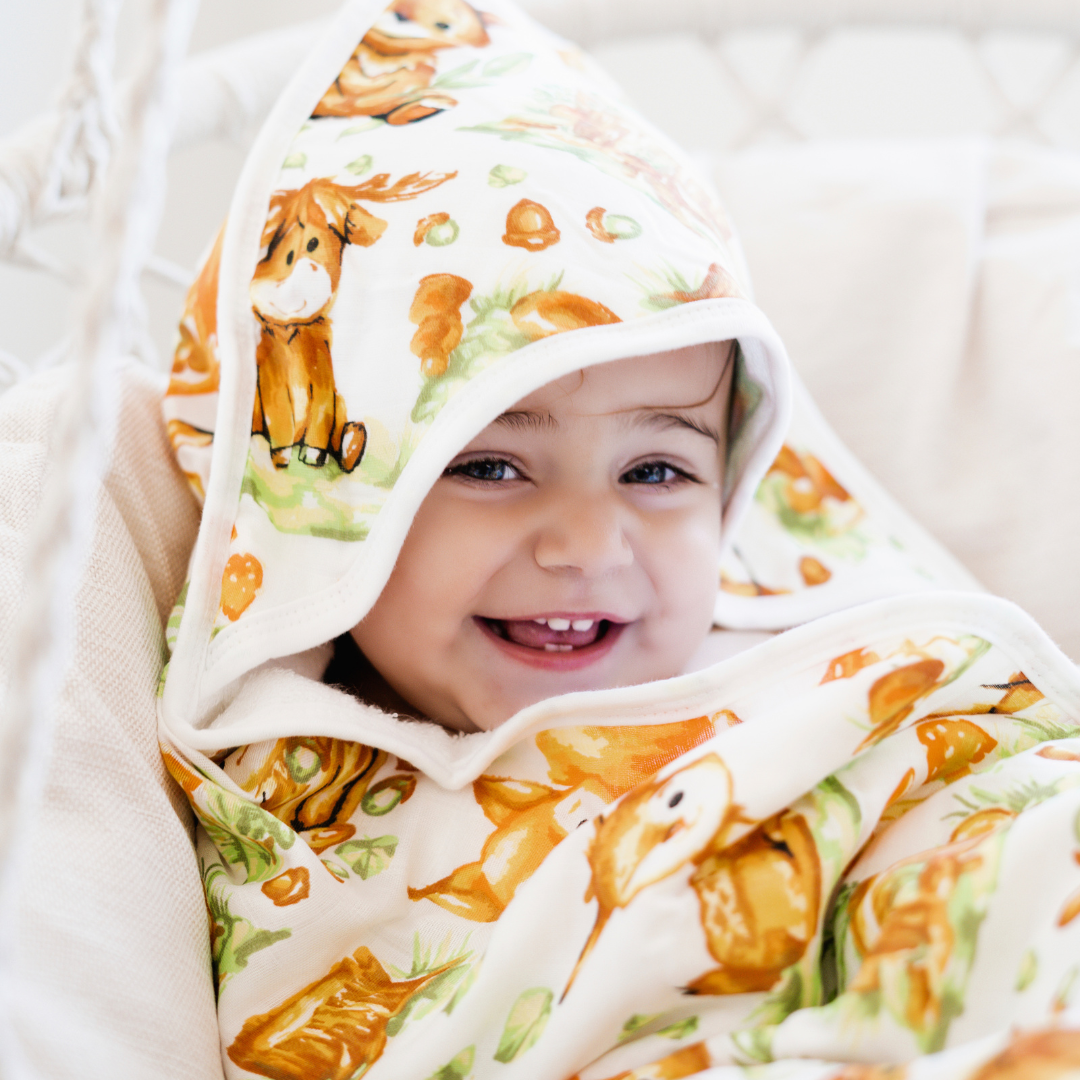 Bamboo Viscose Baby Hooded Towel Woodland Print