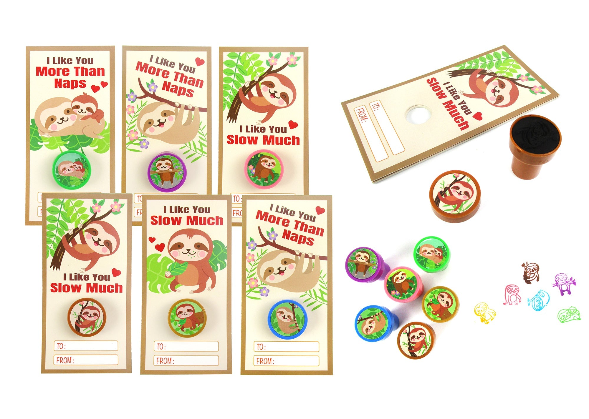Sloth Valentine's Day Cards With Stampers For Classroom Exchange