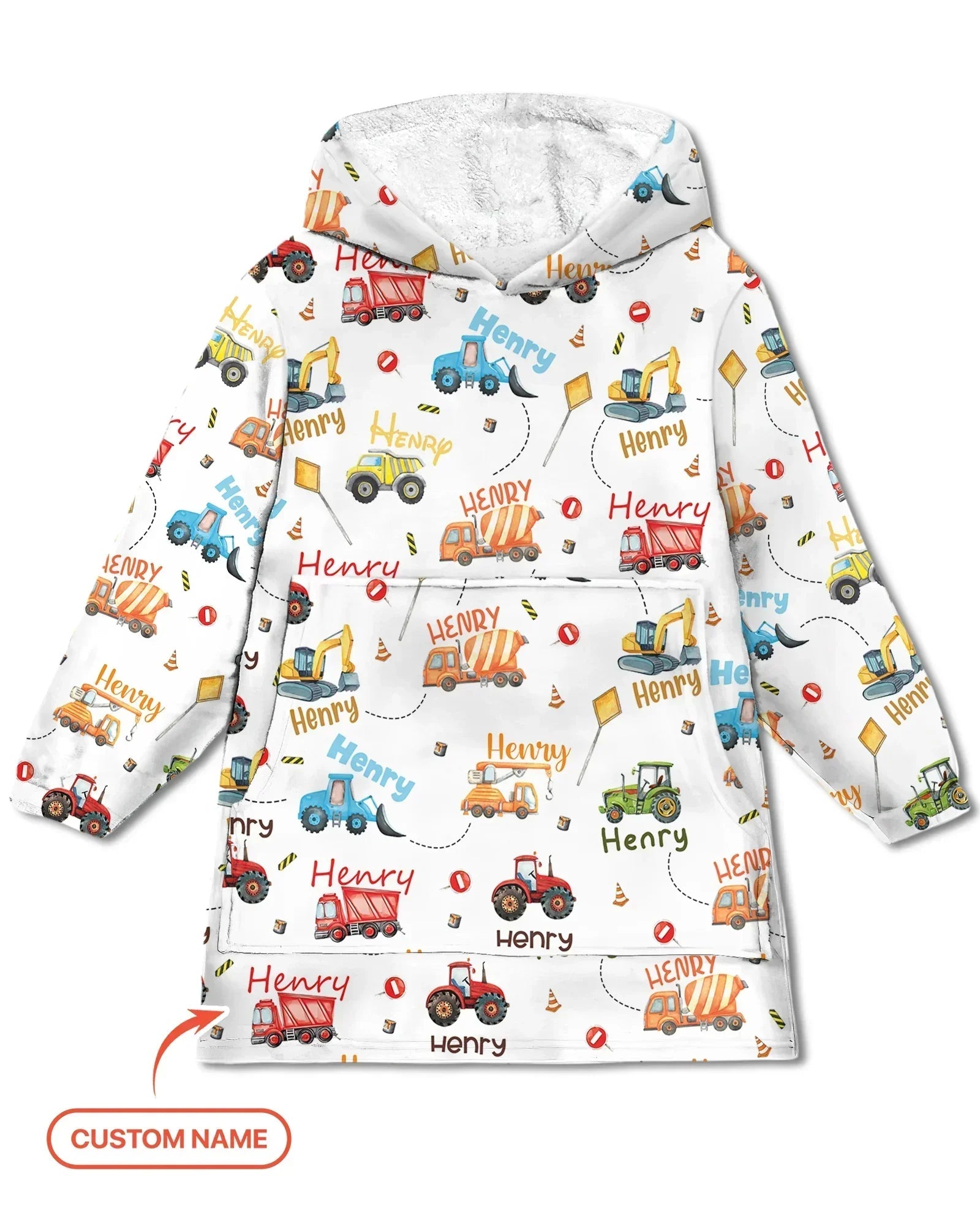 Construction Vehicles Custom Name Bamboo Blanket Hoodie