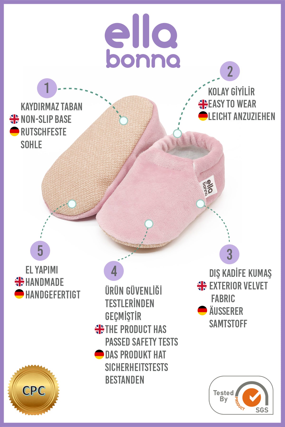 Organic Cotton Velvet Home Nursery Moccasin Shoes, Pink