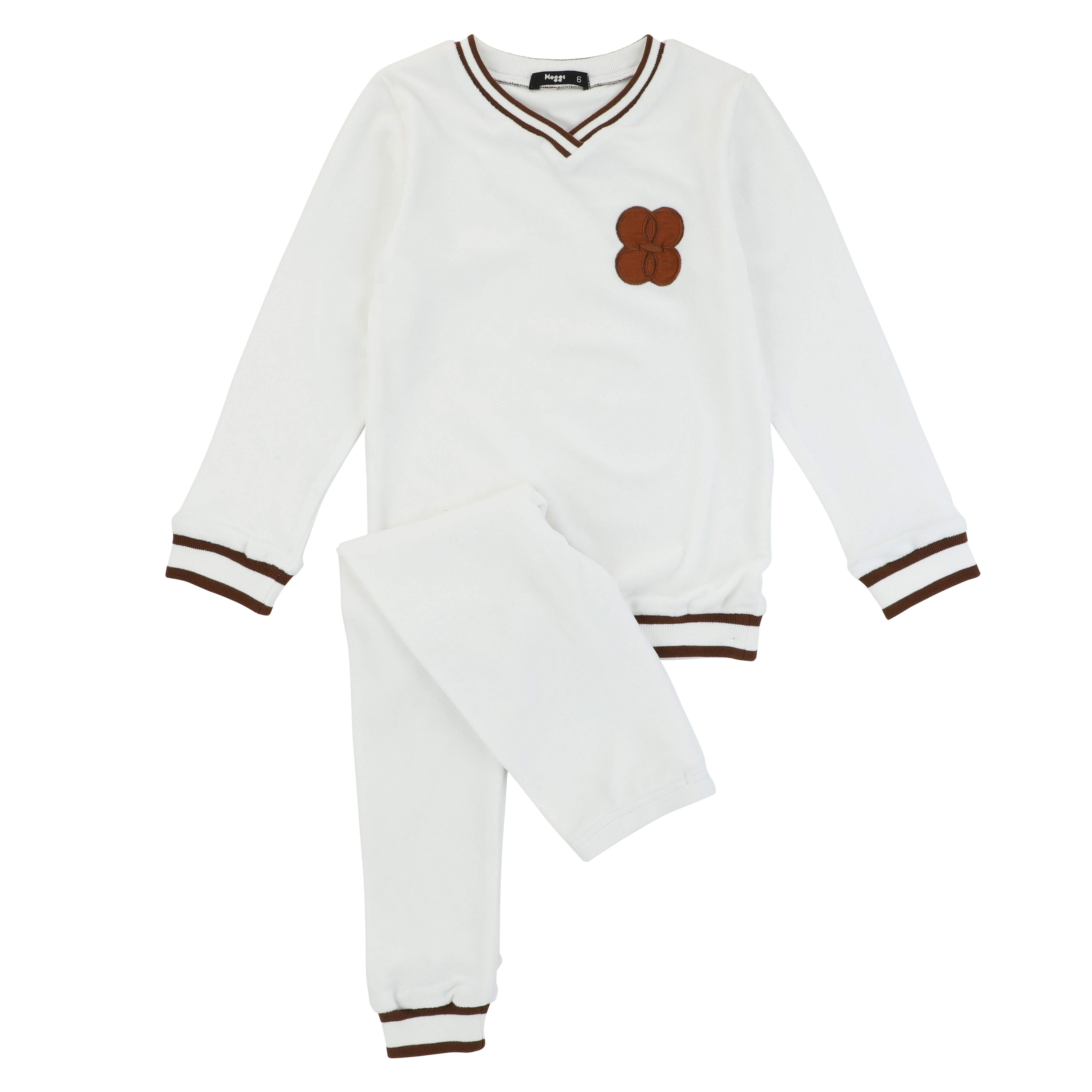 Copper Emblem And Trim Loungewear Set, Ivory Velour