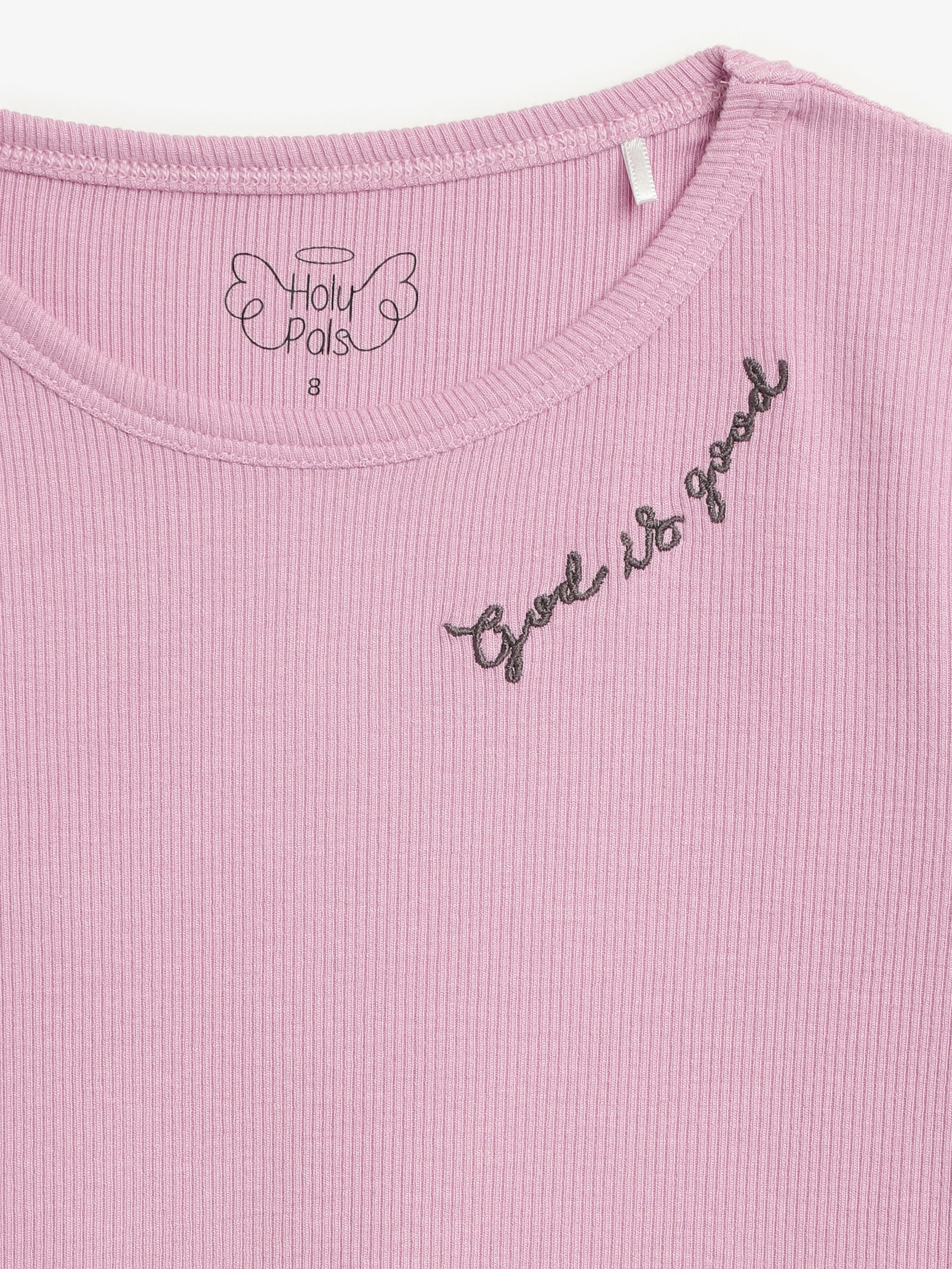 Solid Mauve Pj Long Sleeve Set Ribbed Cotton-bamboo Blend