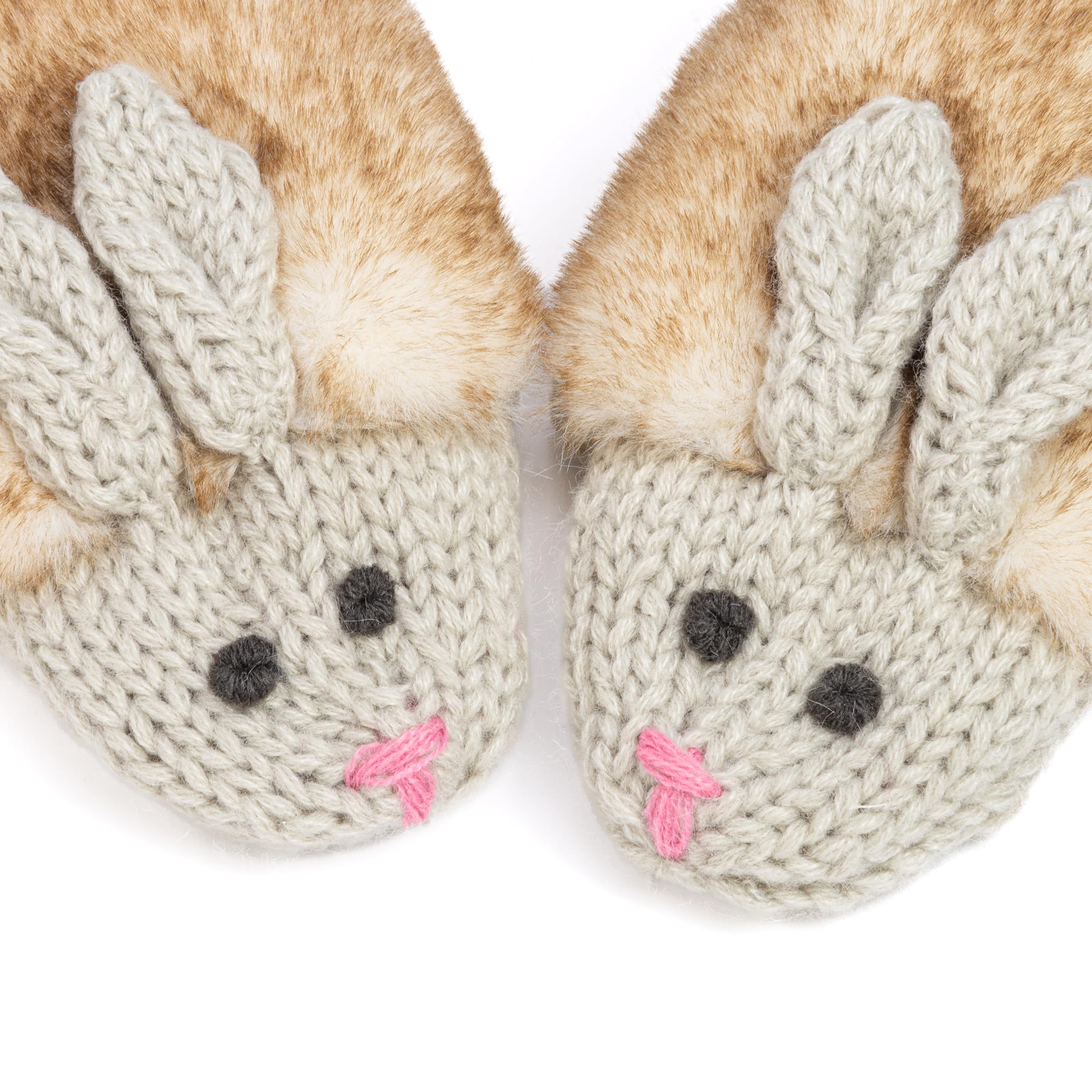 Warm Knit Winter Mittens For Girls Ages 3-12 Years, Double-layered, Fun Bunny Rabbit Design For Children, Toddler To Big Kids