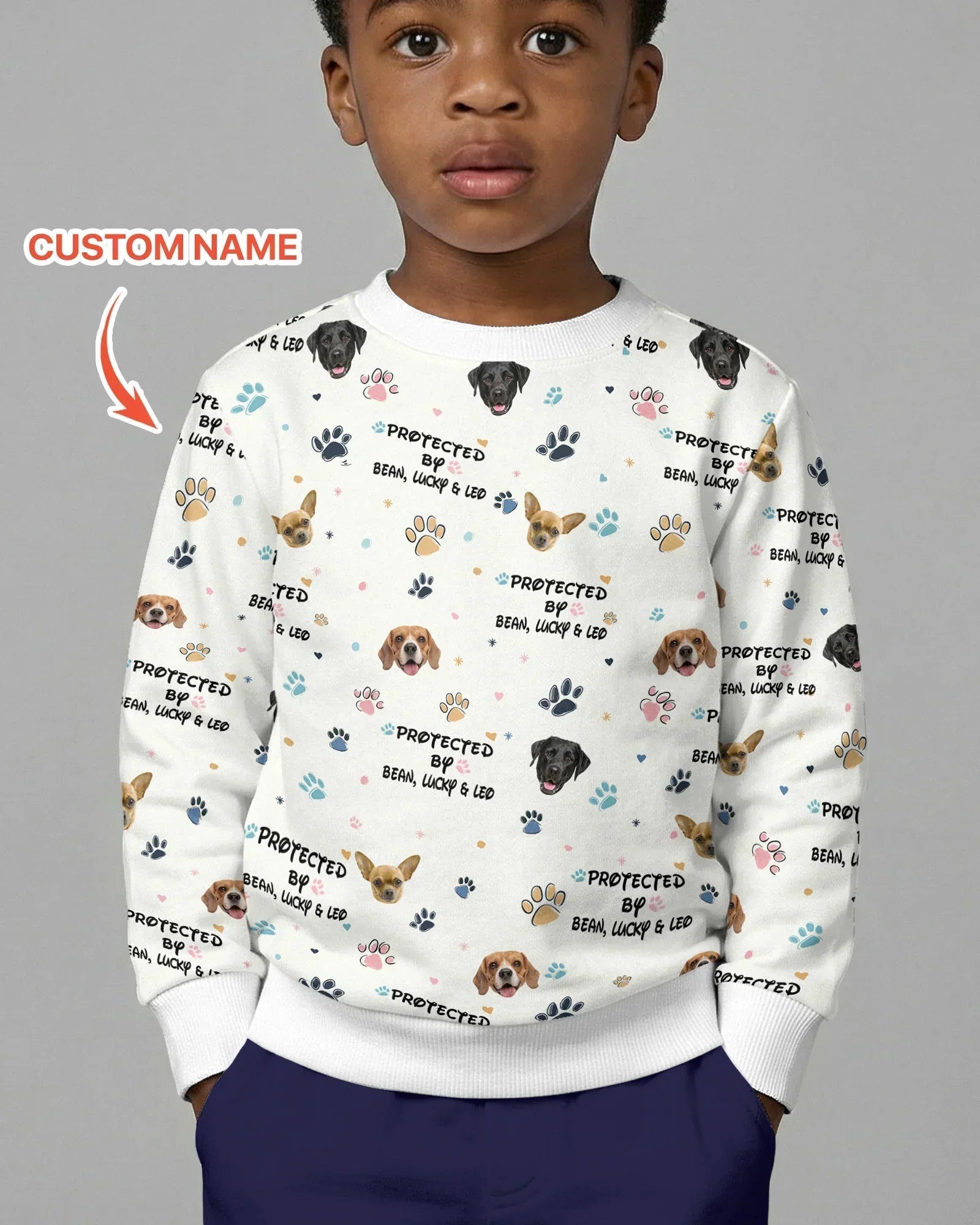 Custom Dog Photo Pattern "protected By" Bamboo Crewneck Sweatshirt