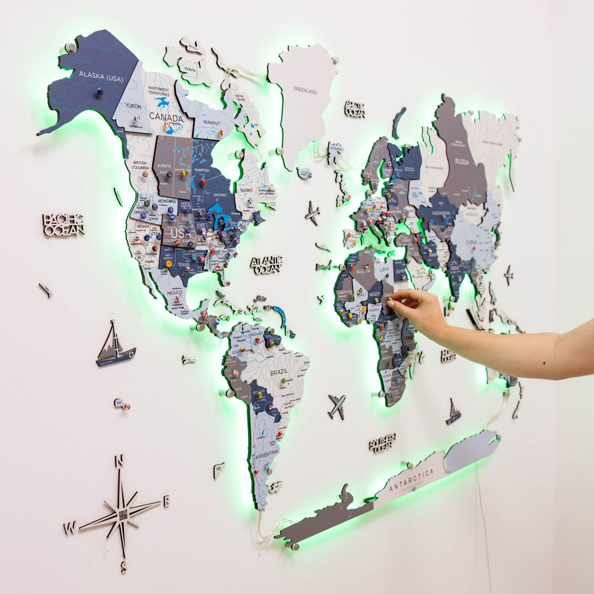 3d Led / Luminous Wooden World Map 3.0 Cruise