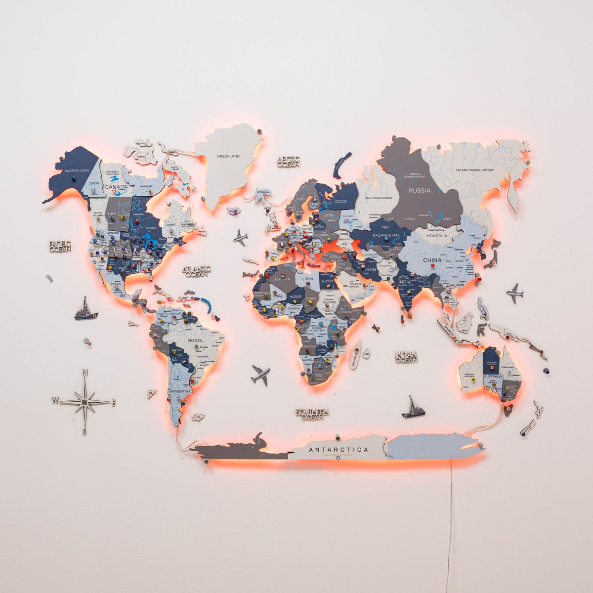 3d Led / Luminous Wooden World Map 3.0 Cruise