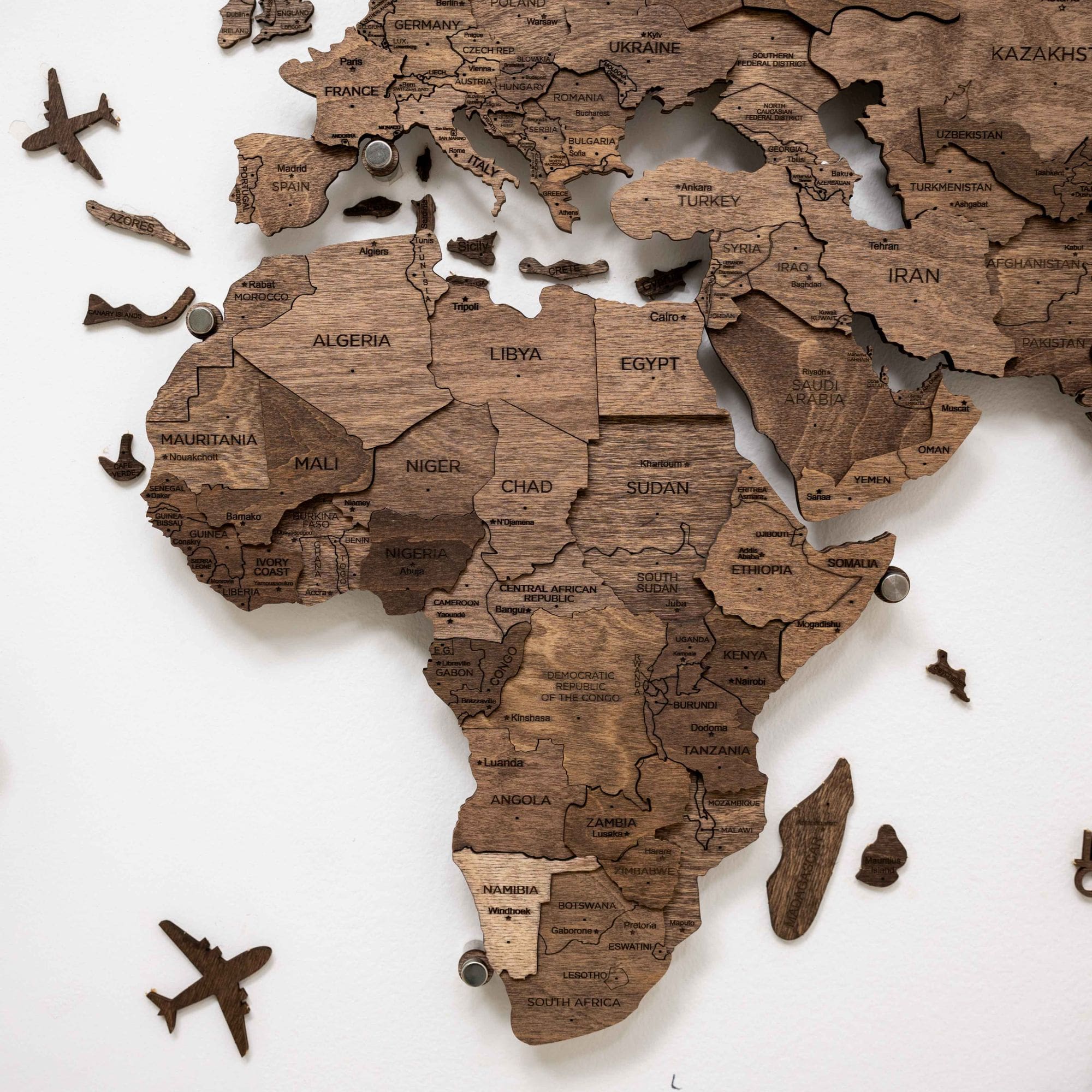 3d Led Wooden World Map 3.0 Dark Walnut