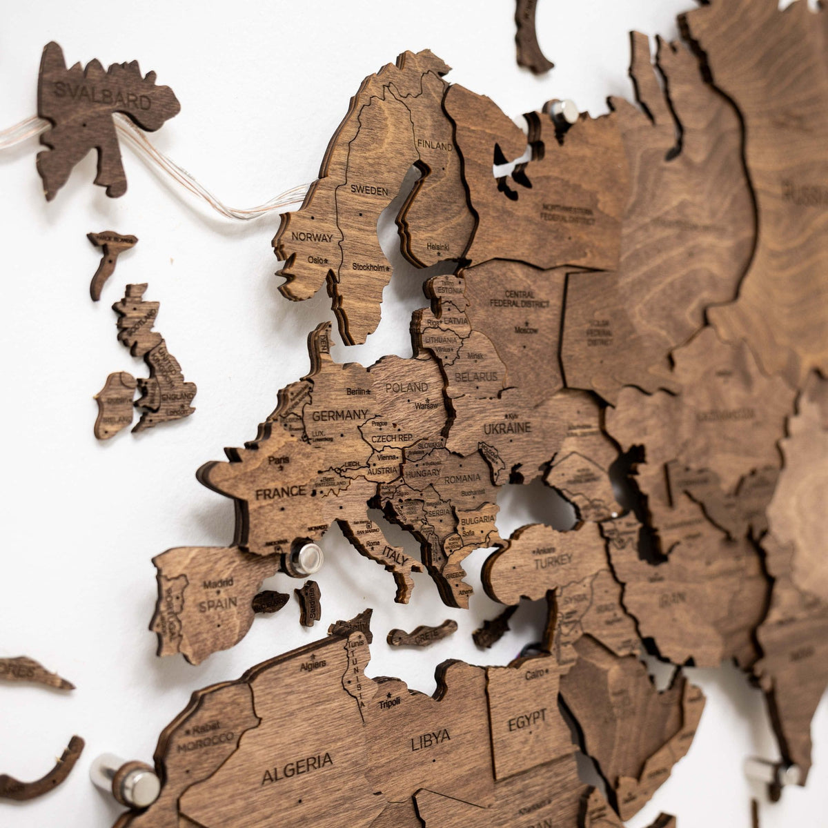 3d Led Wooden World Map 3.0 Dark Walnut