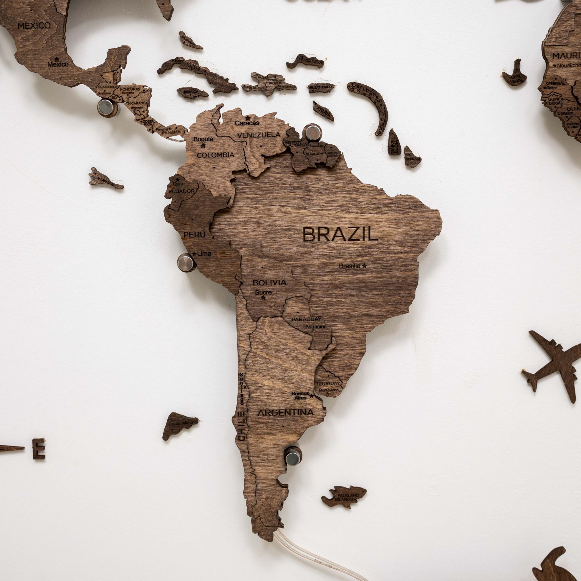 3d Led Wooden World Map 3.0 Dark Walnut
