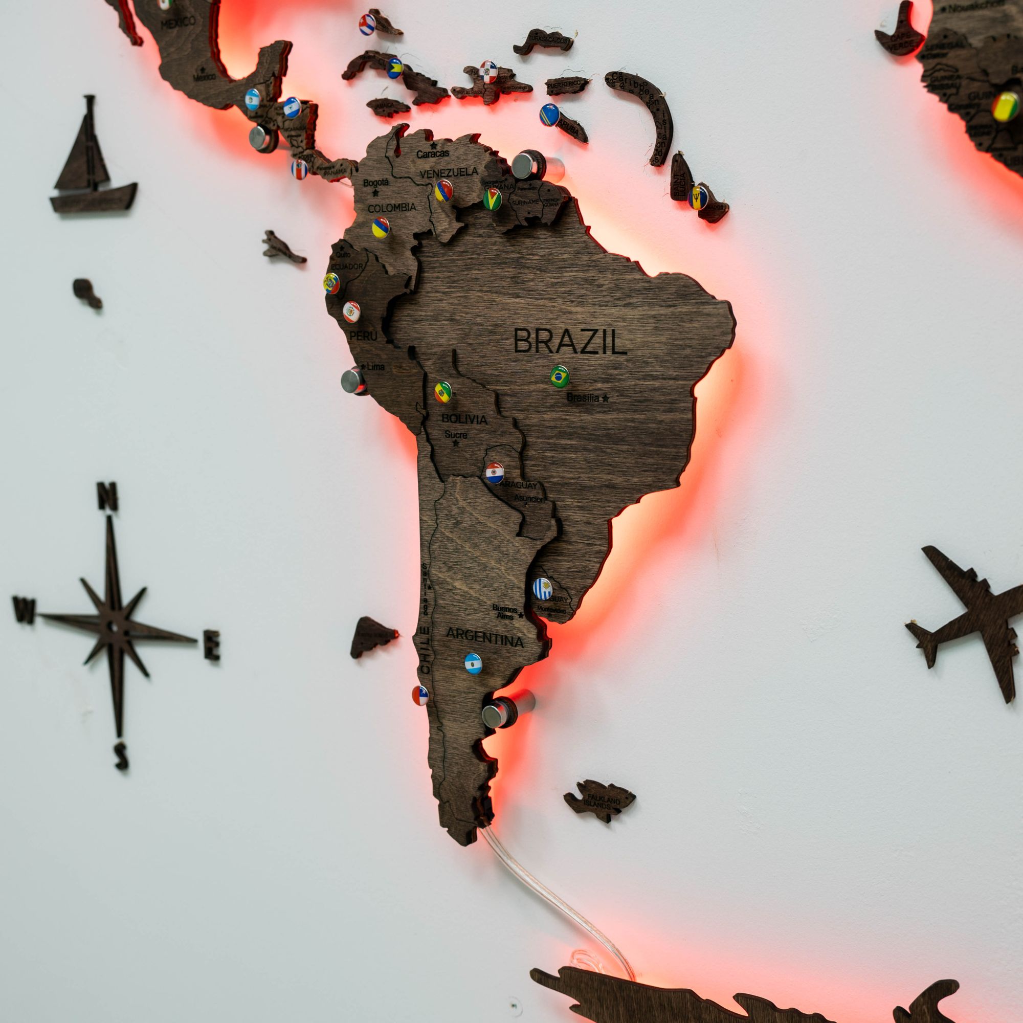 3d Led Wooden World Map 3.0 Dark Walnut