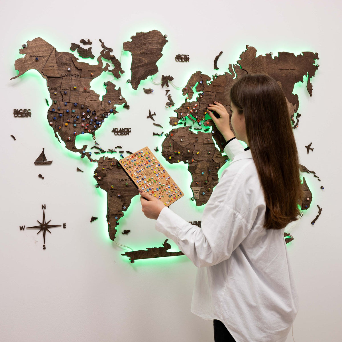 3d Led Wooden World Map 3.0 Dark Walnut
