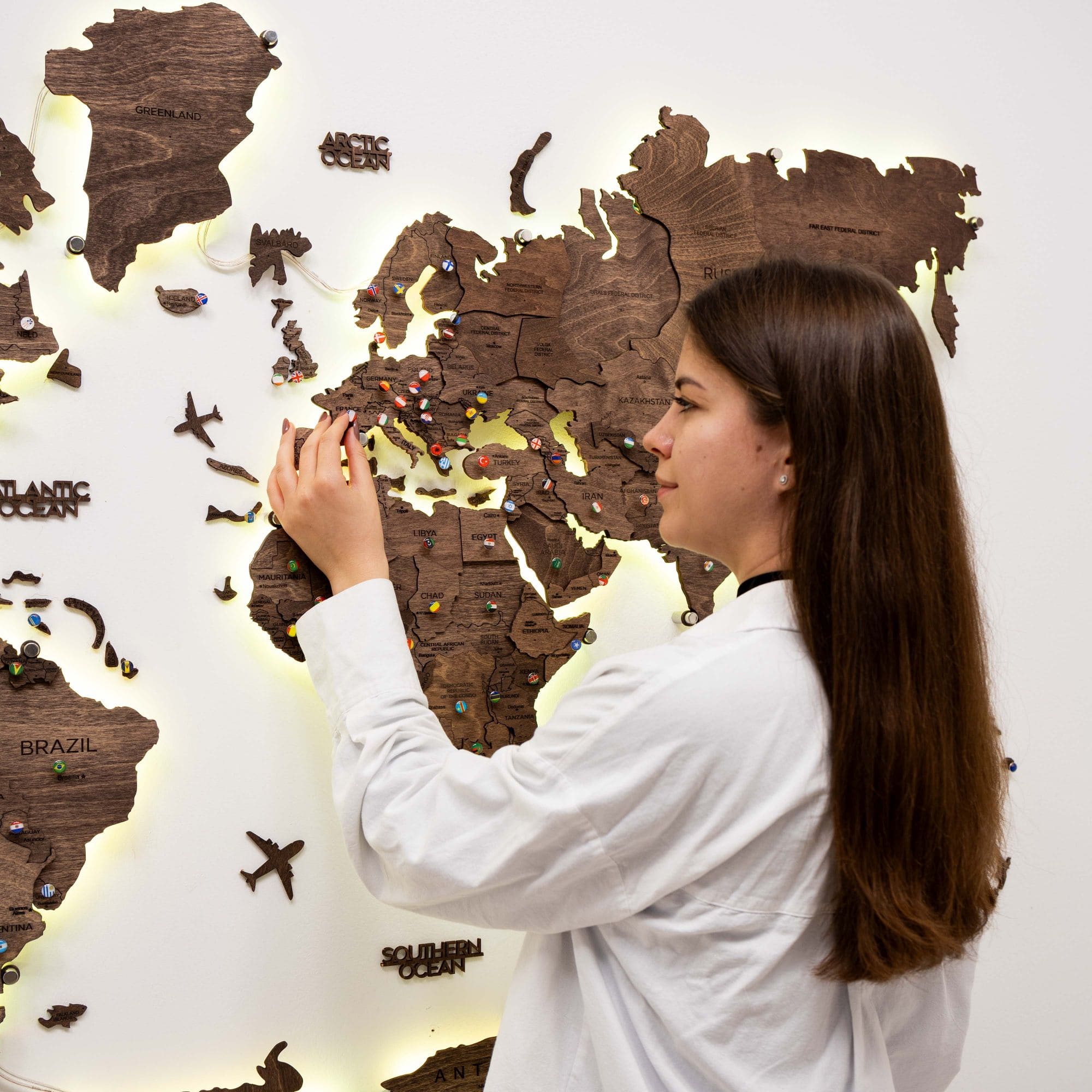 3d Led Wooden World Map 3.0 Dark Walnut