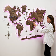 3d Led Wooden World Map 3.0 Dark Walnut