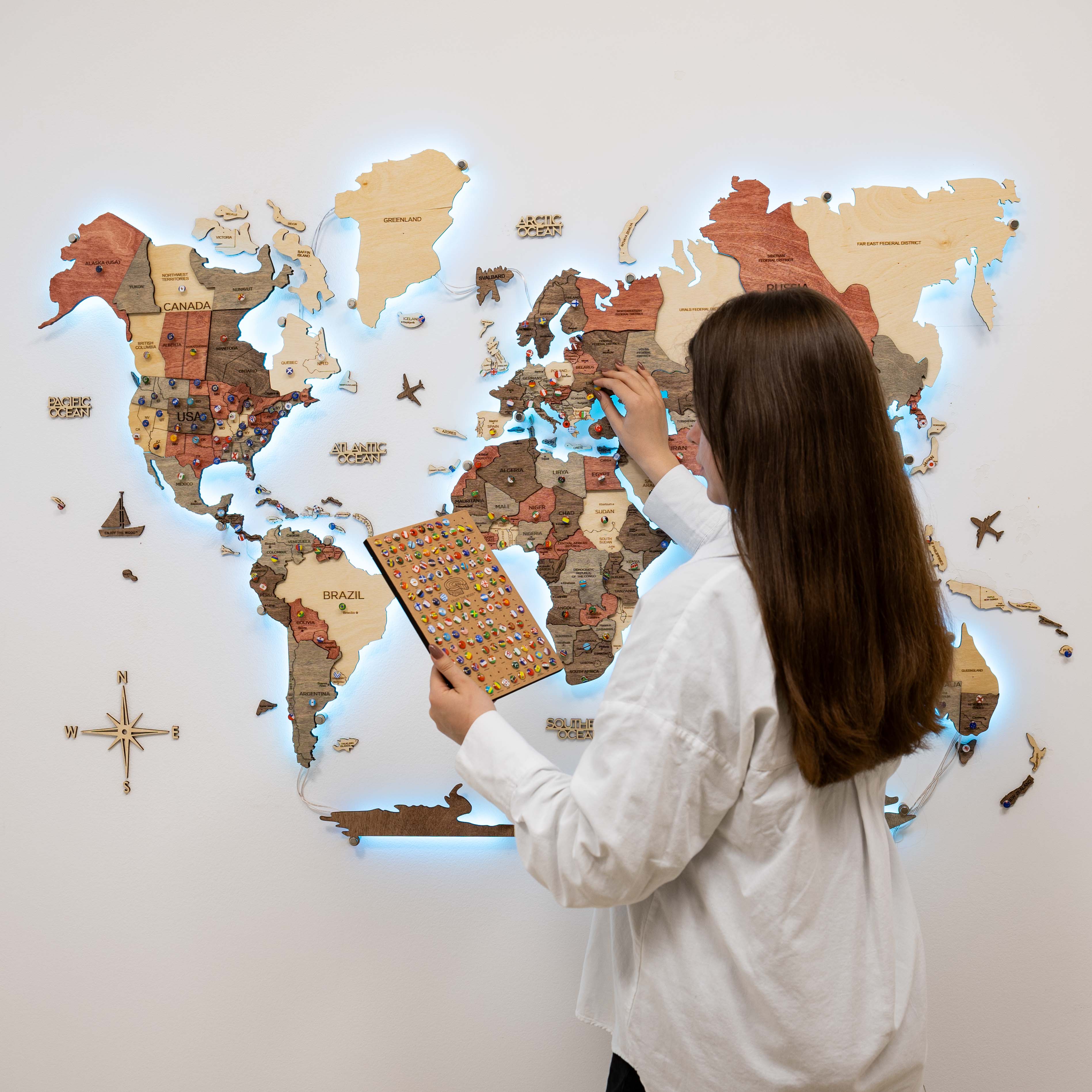 3d Led Wooden World Map 3.0 Fusion