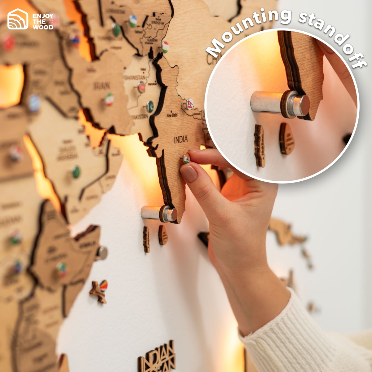 3d Led Wooden World Map 3.0 Gold