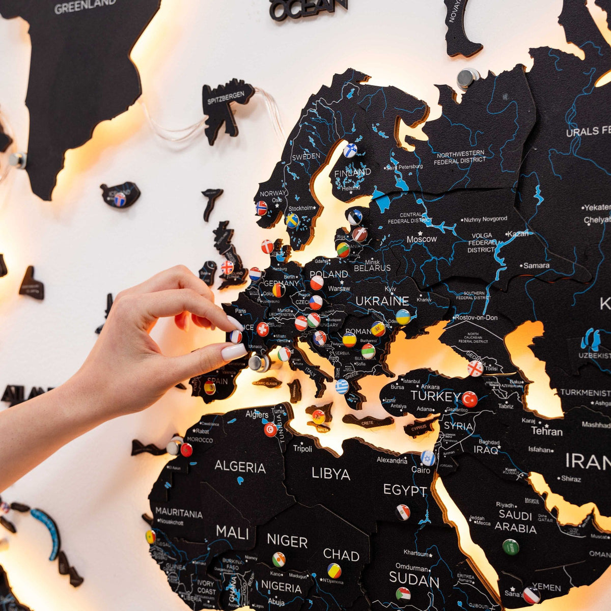 3d Led / Luminous Wooden World Map 3.0 Midnight