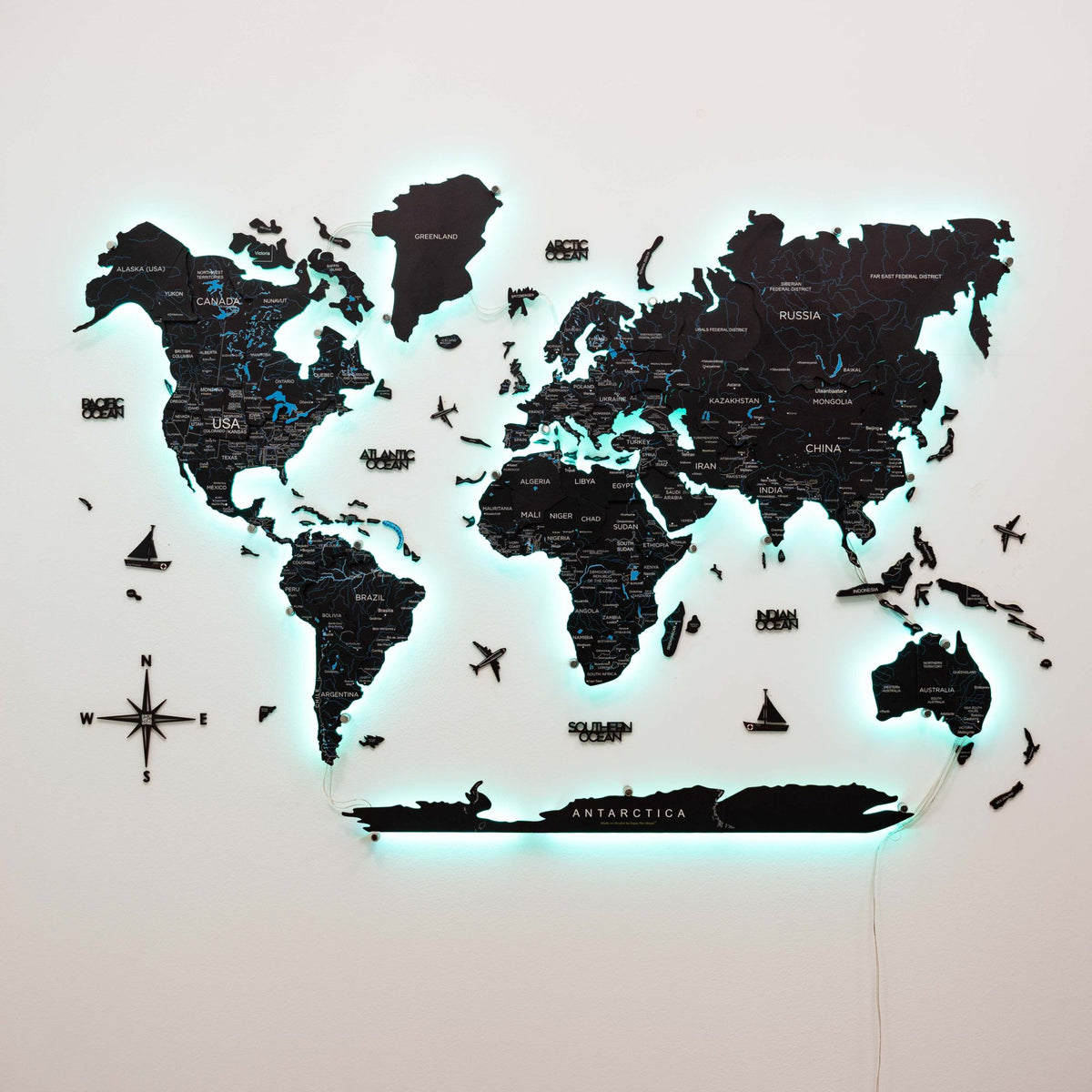 3d Led / Luminous Wooden World Map 3.0 Midnight