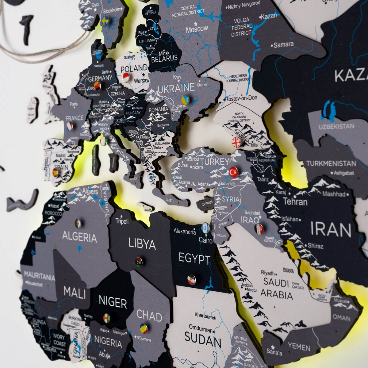 3d Led / Luminous Wooden World Map 3.0 Nordik