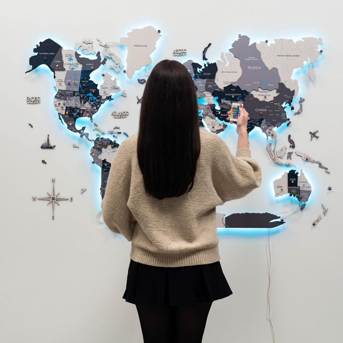 3d Led / Luminous Wooden World Map 3.0 Nordik